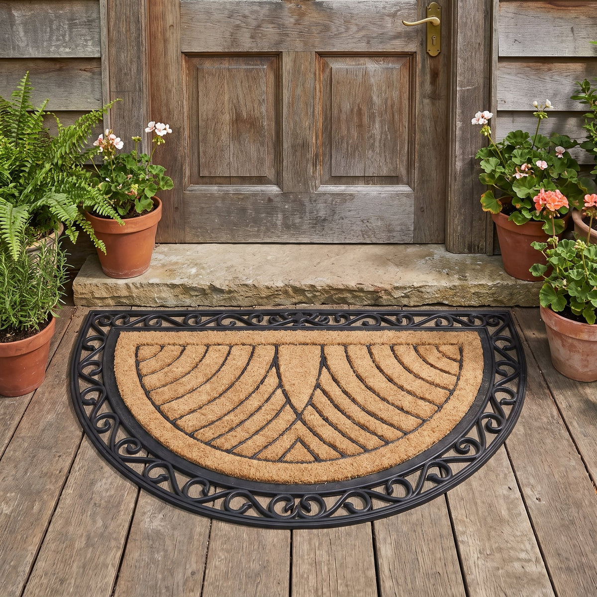 Heavy Duty Half Moon Door Mat 76 x 120 cm Large Low Profile Slimline Weatherproof Outdoor Entrance Scraper Doormat