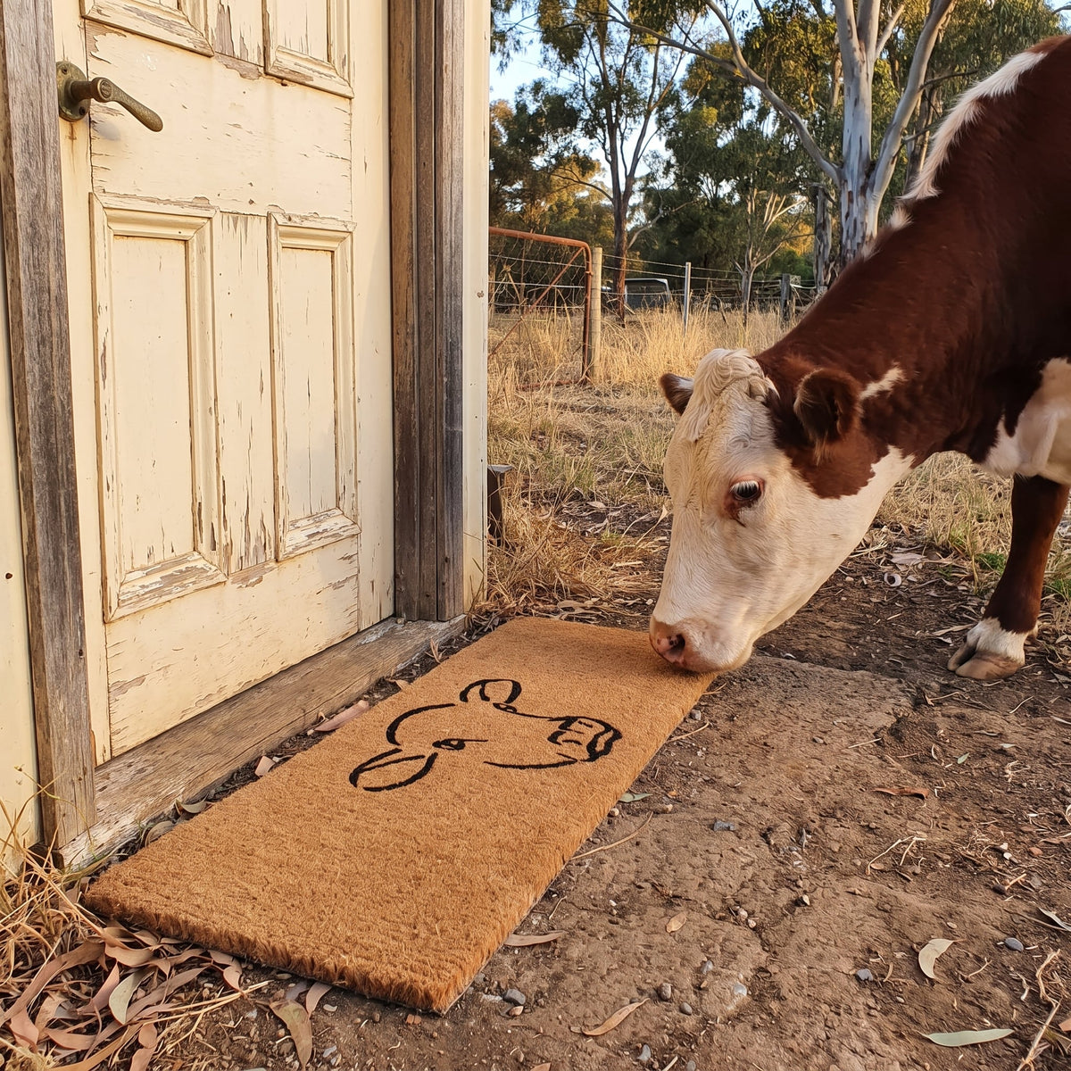 Wide Cow Face Coir Door Mat 39 x 119 cm Large Natural Coconut Fibre Outdoor Entrance Doormat Heavy Duty Scraper Rug