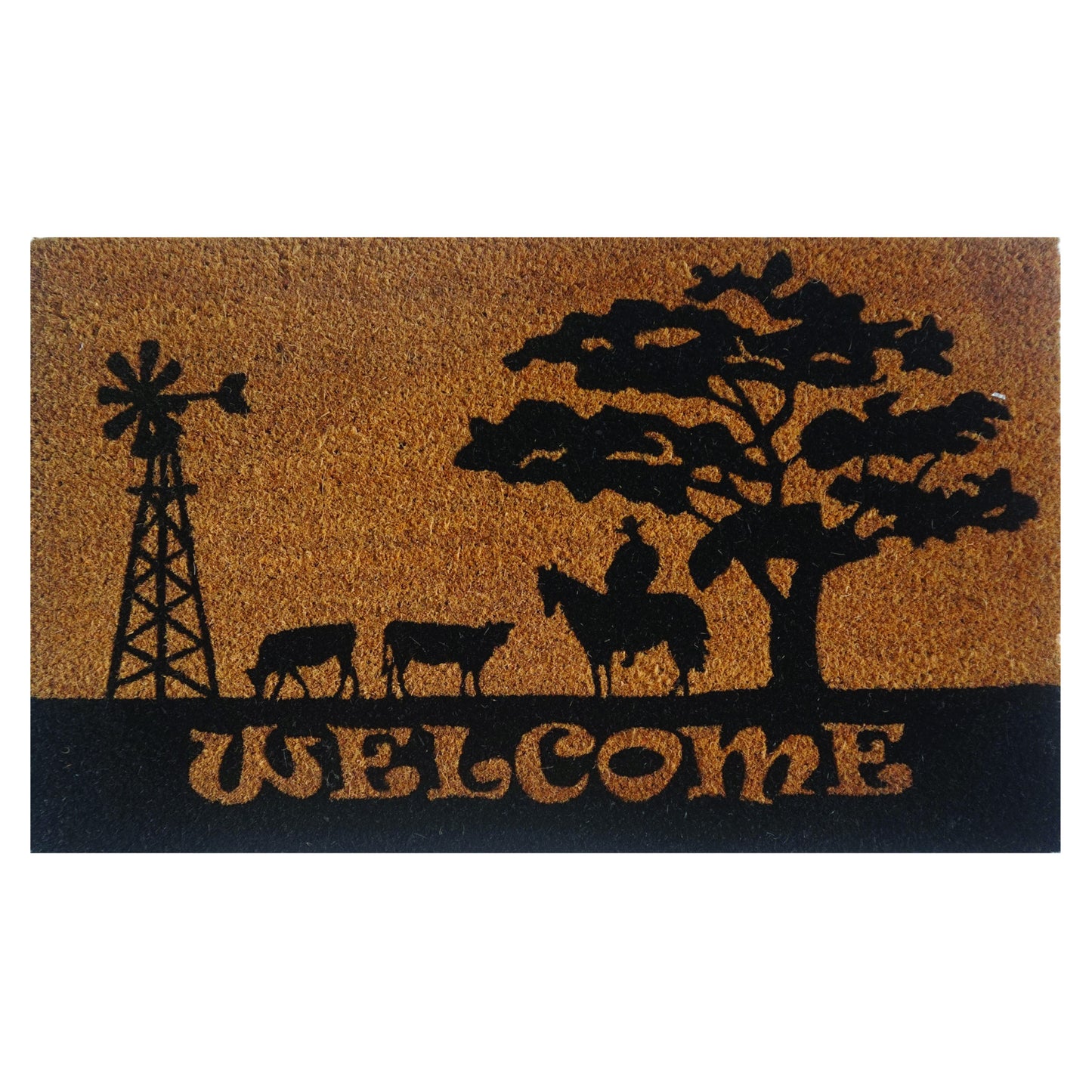 Door Mat Deluxe Coir Latex Welcome Country Horse Cow 45 x 75 cm Doormat