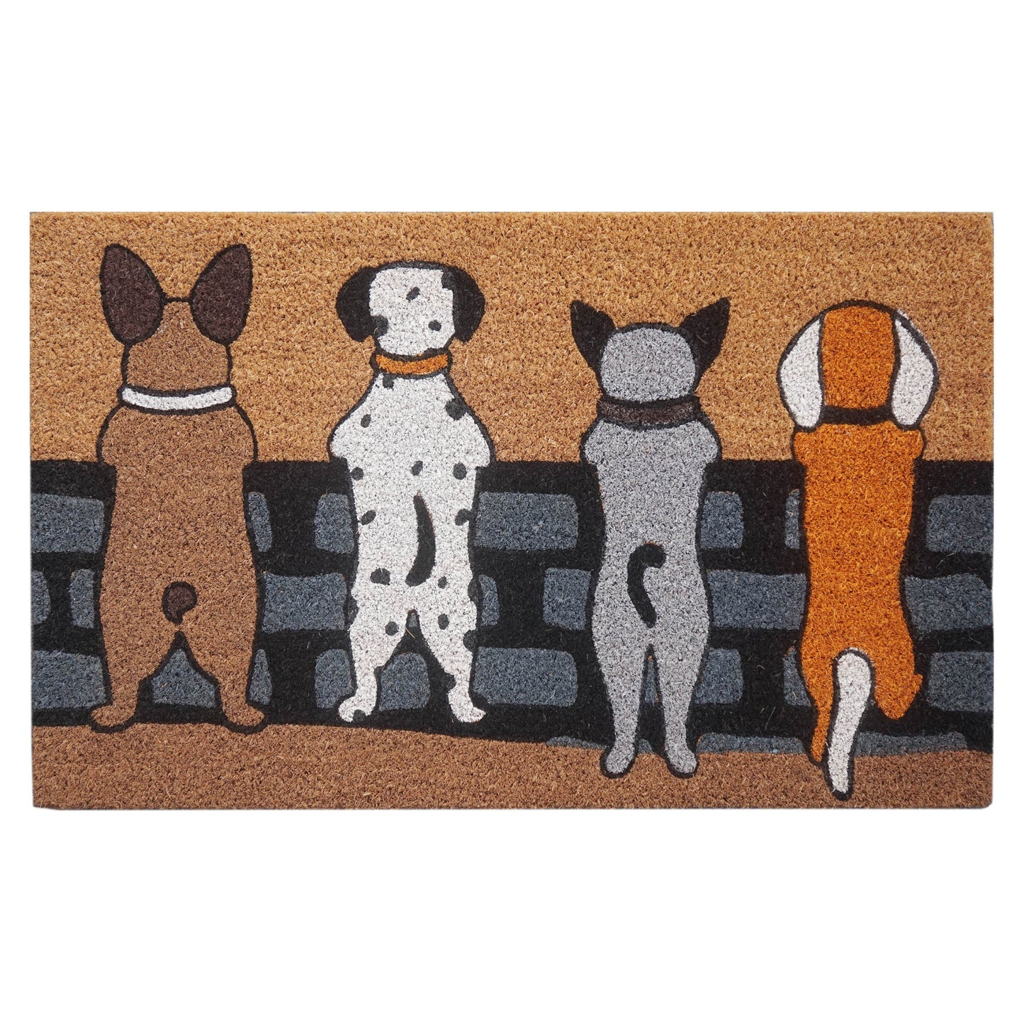 Door Mat Deluxe Coir Back Dogs On Fence Puppy 45 x 75 cm Doormat