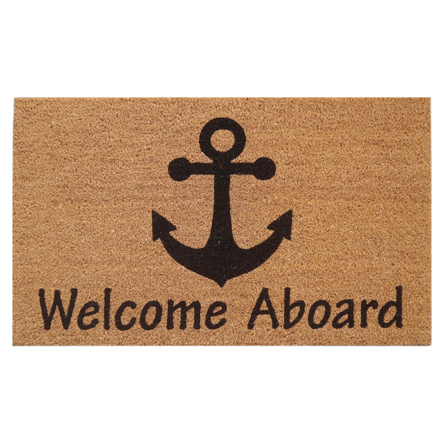 Door Mat Deluxe Coir Latex Welcome Aboard Boat Anchor Beach Coastal 45 x 75 cm Doormat