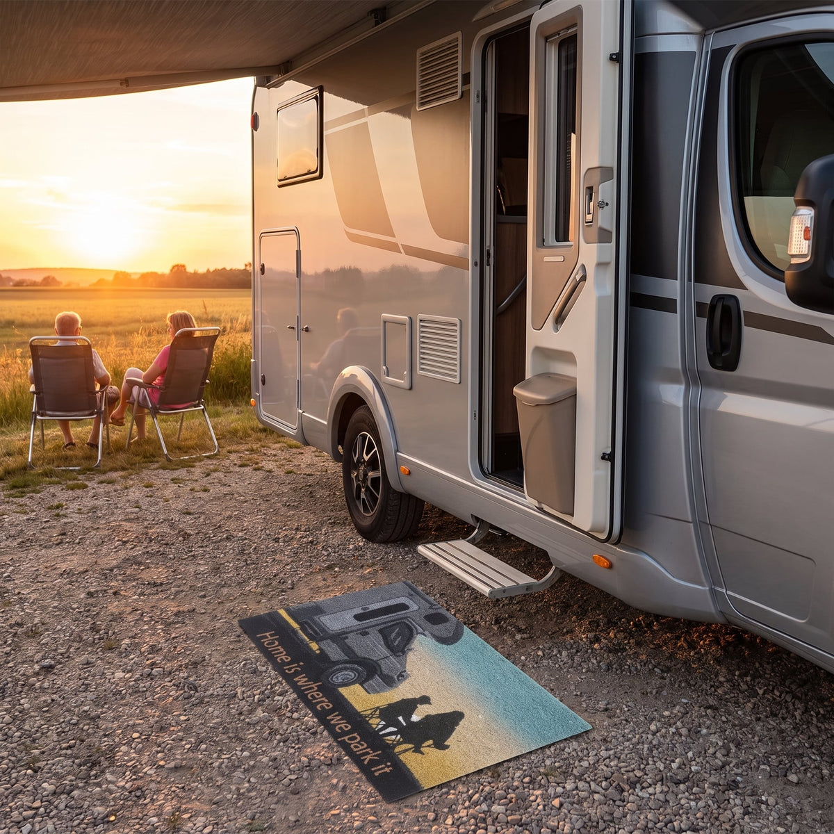Motorhome Camping Coir Doormat 45 x 75cm Non-Slip Outdoor Entrance Welcome Mat Boot Scraper for Caravan Campervan RV