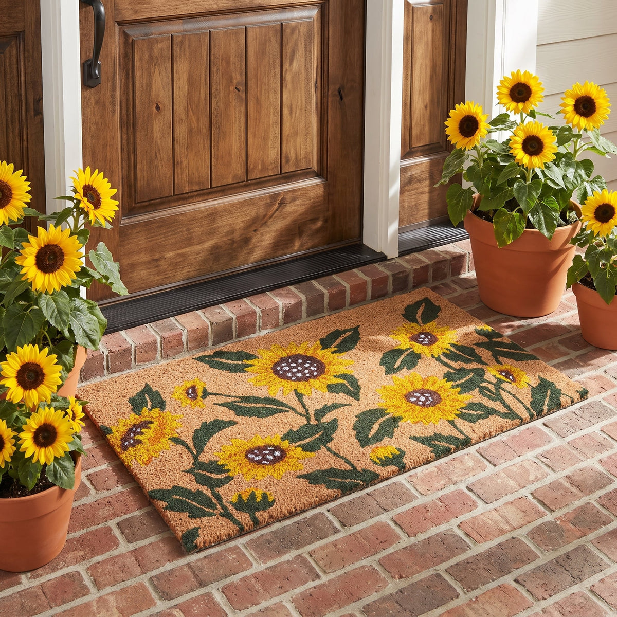 Sunflower Coir Doormat 45 x 75 cm Non-Slip Latex Backing Coconut Fibre Dirt Scraper Front Door Entrance Welcome Mat