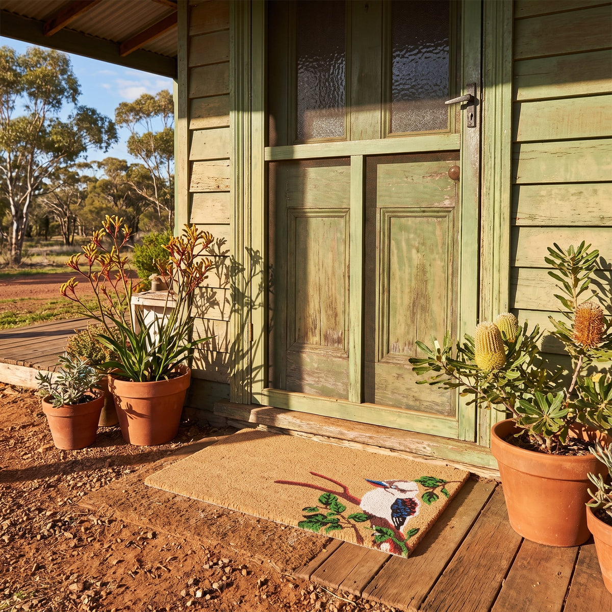 Kookaburra Bird Natural Coir Door Mat 45 x 75cm Non-Slip PVC Backed Front Entrance Welcome Mat Outdoor Dirt Scraper