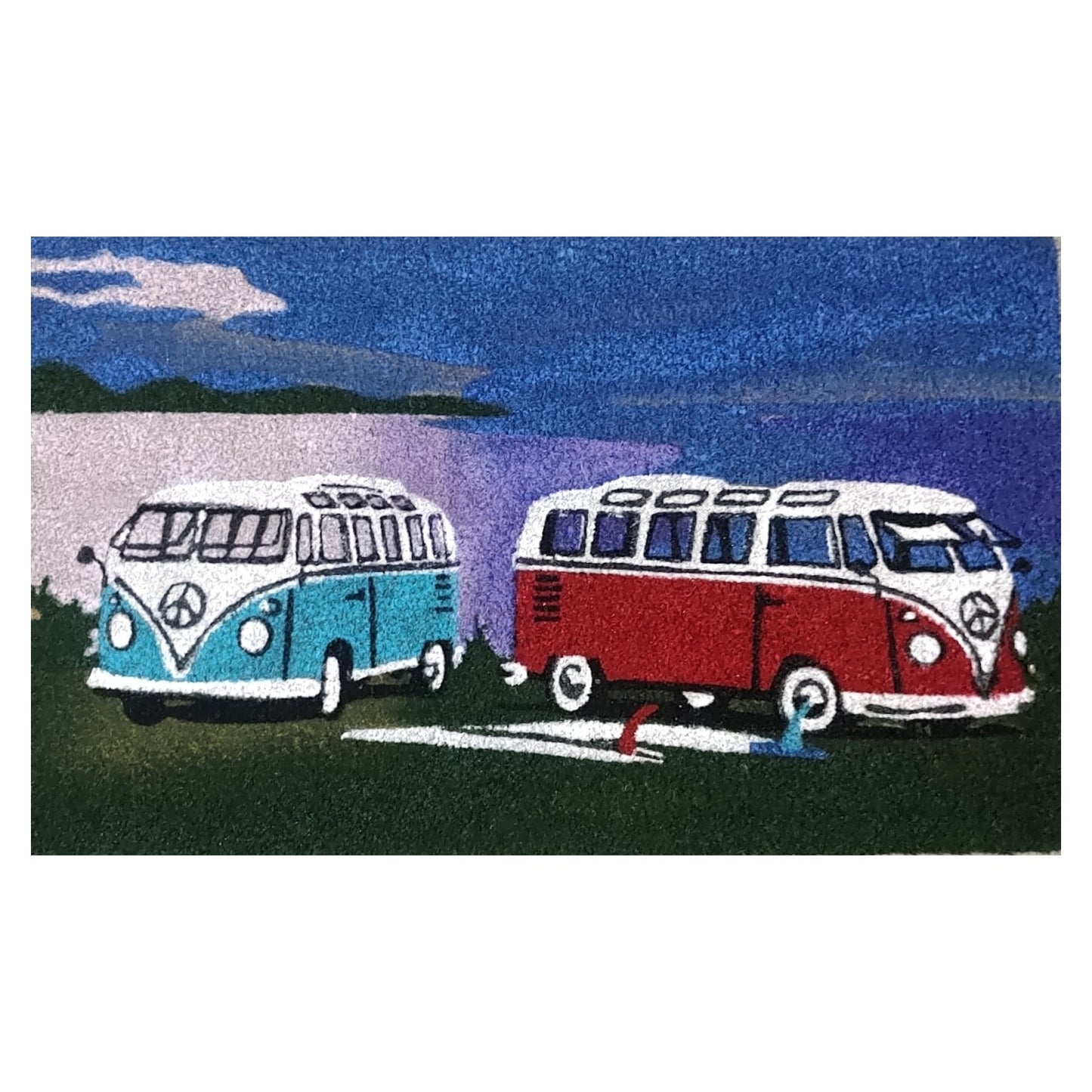 Door Mat Deluxe Coir Latex 2 Kombies Van Cars 45 x 75 cm Doormat