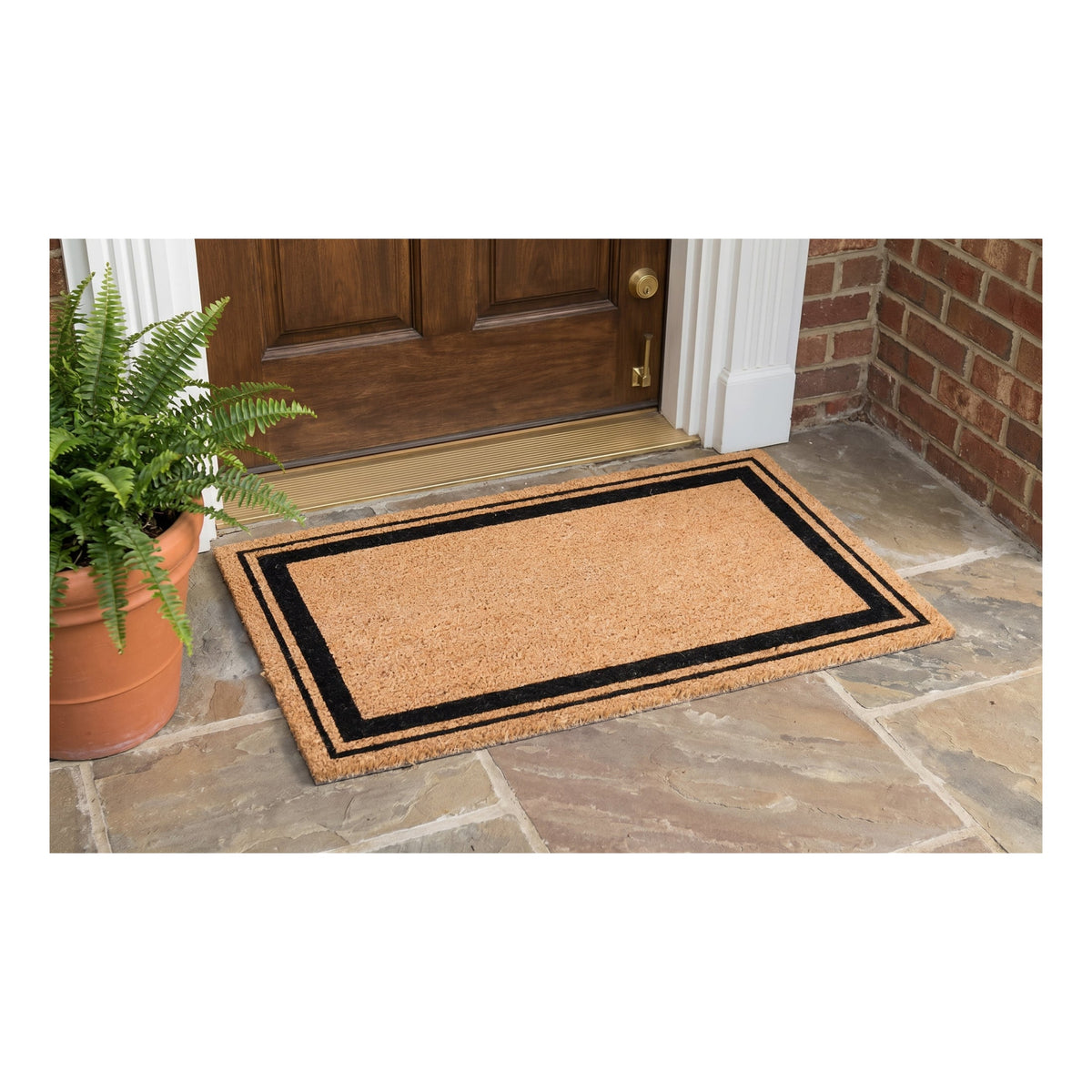 Natural Coir Door Mat 45 x 75 cm Double Black Border Heavy Duty Non-Slip PVC Back Low Profile Front Entrance Doormat