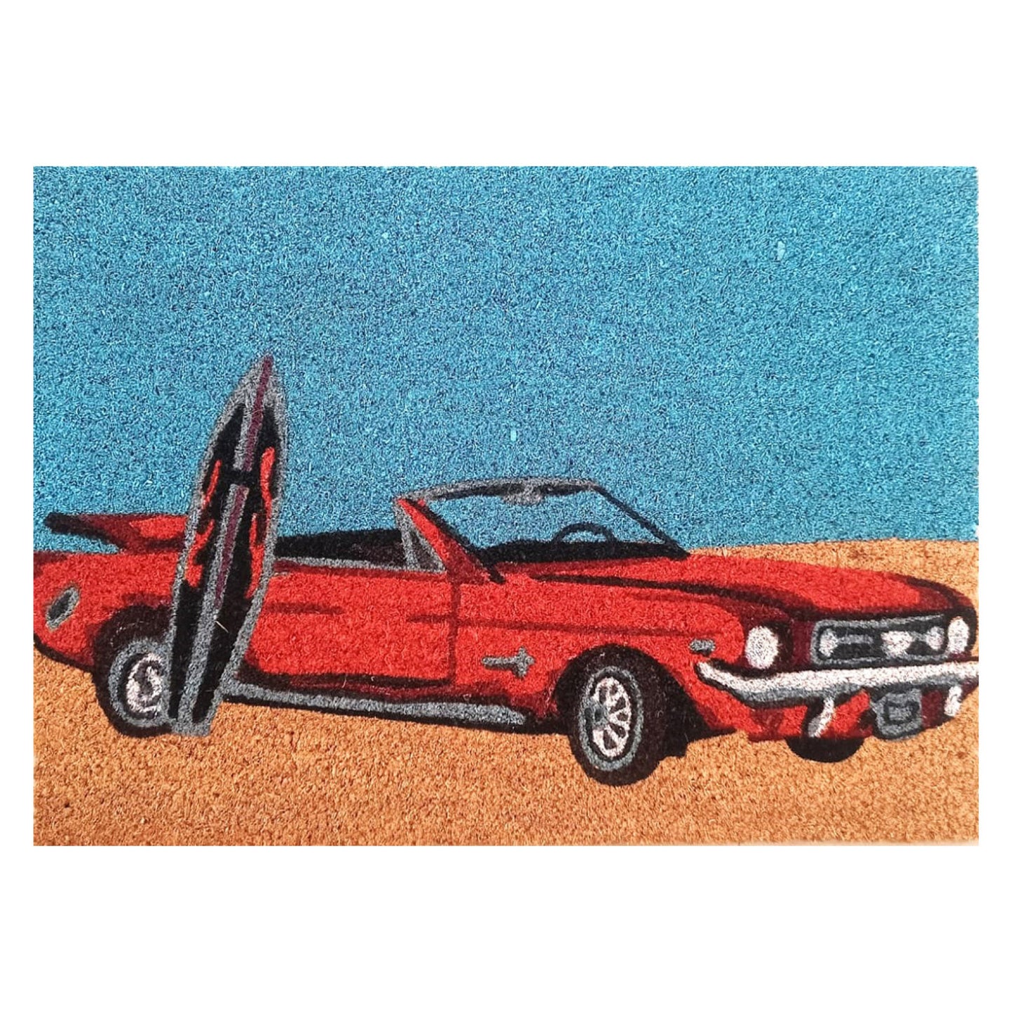 Door Mat Deluxe Coir Latex Mustang Convertible Car Surf Coastal Beach 40 x 55 cm Doormat - Assorted