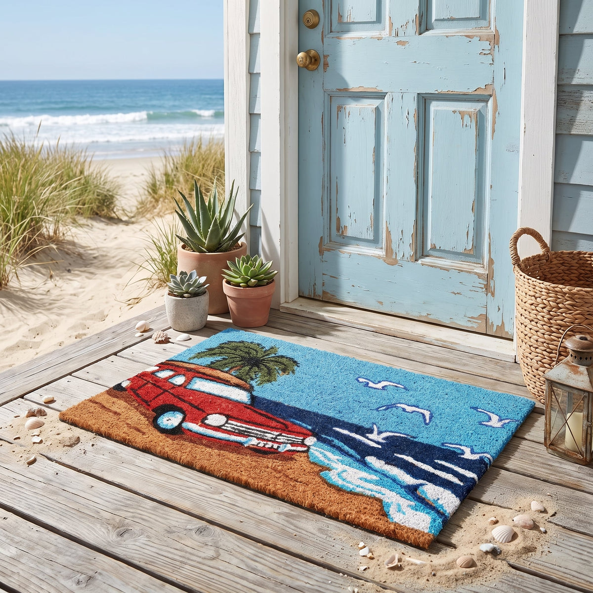 Door Mat Deluxe Coir Latex Red EH Car Surf Coastal Beach 40 x 55 cm Doormat