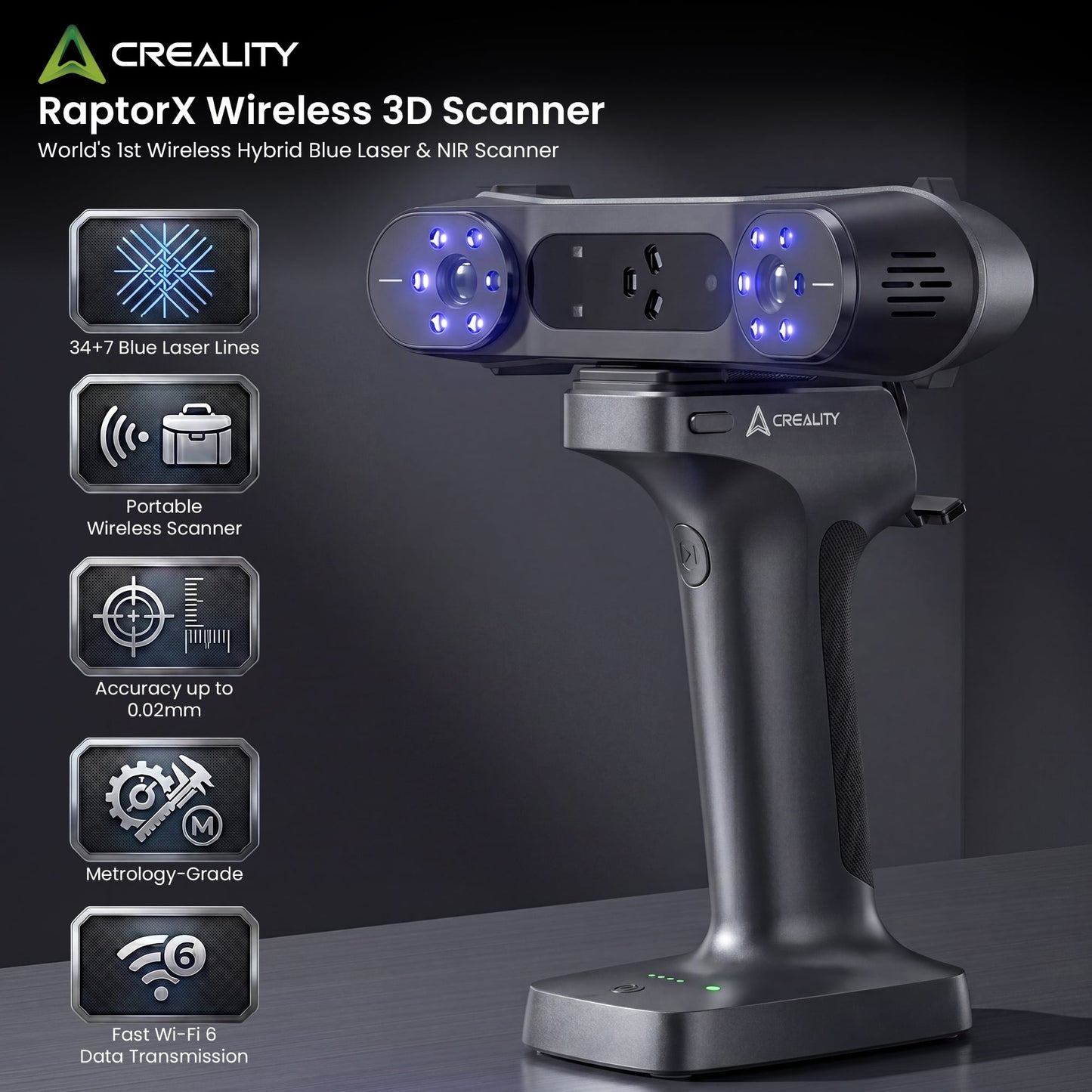 Creality RaptorX Wireless 3D Scanner with Hybrid Blue Laser and NIR Technology