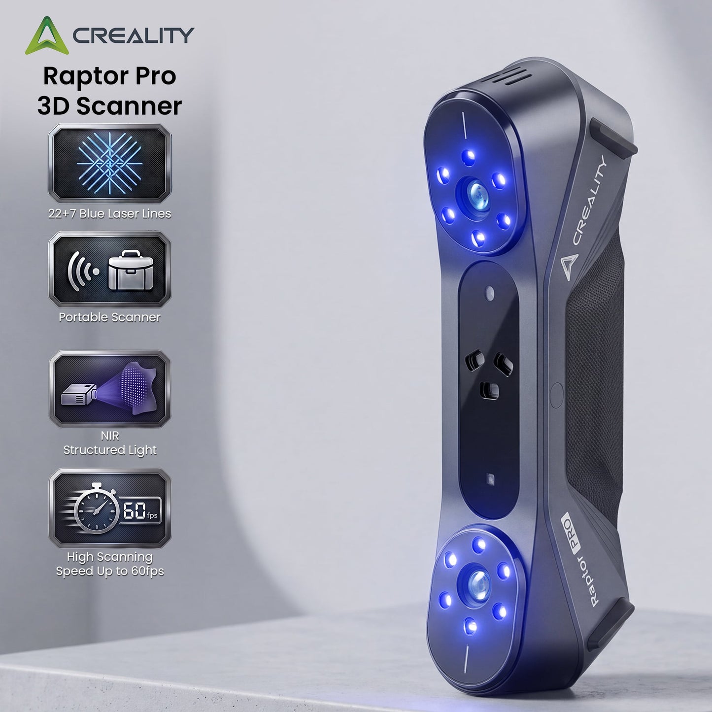 Creality Raptor Pro 3D Scanner w/ NIR Structured Light 60fps High Speed Scanning