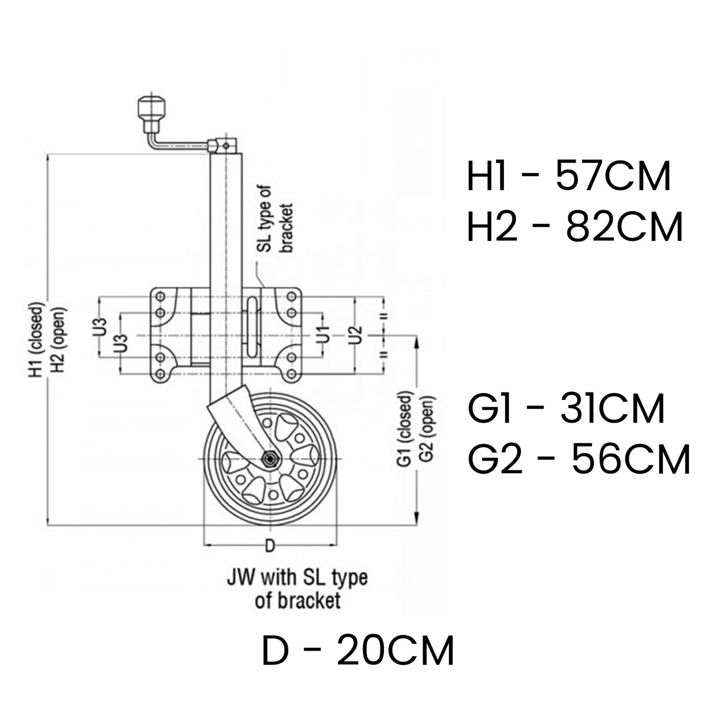 AL-KO 8-inch Swing Up Jockey Wheel with Large Swivel Bracket