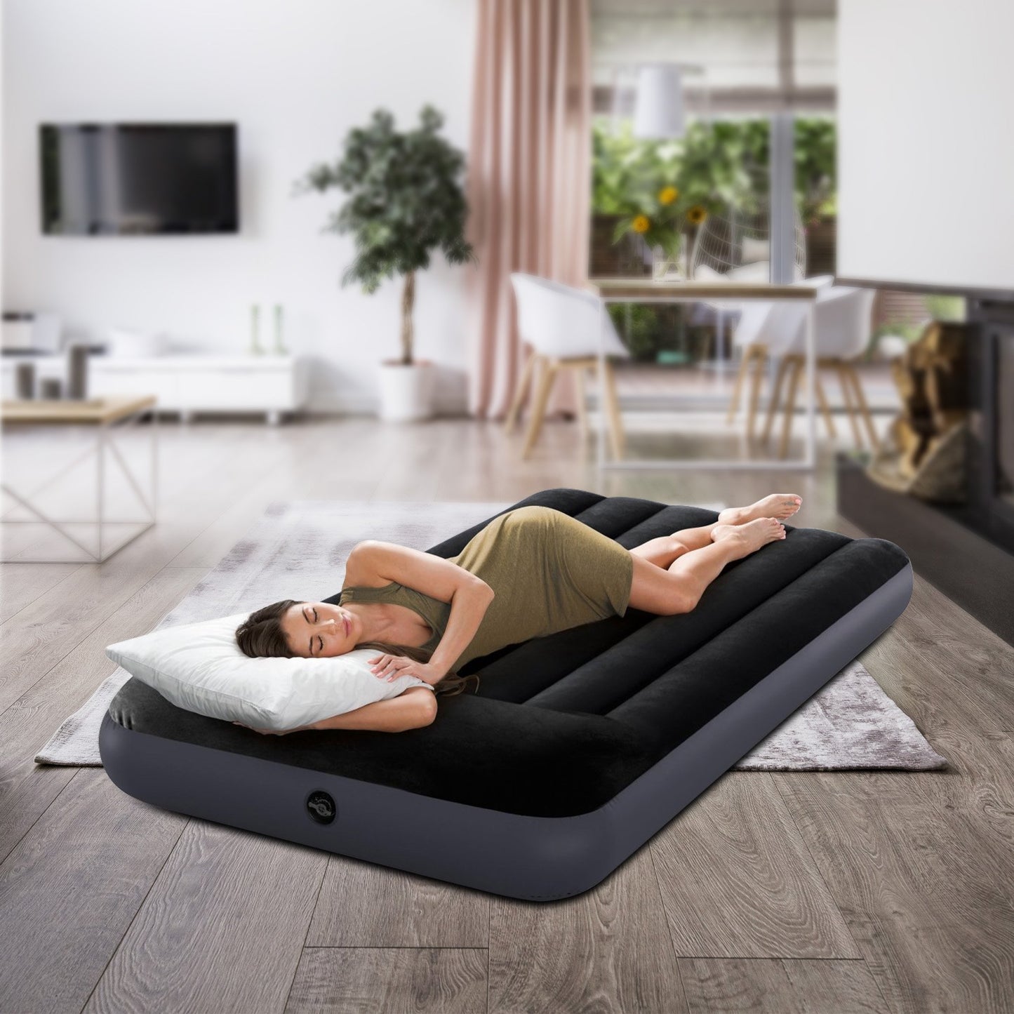 Intex Dura-Beam Classic Inflatable Airbed Mattress w/ Pillow Rest Black Twin