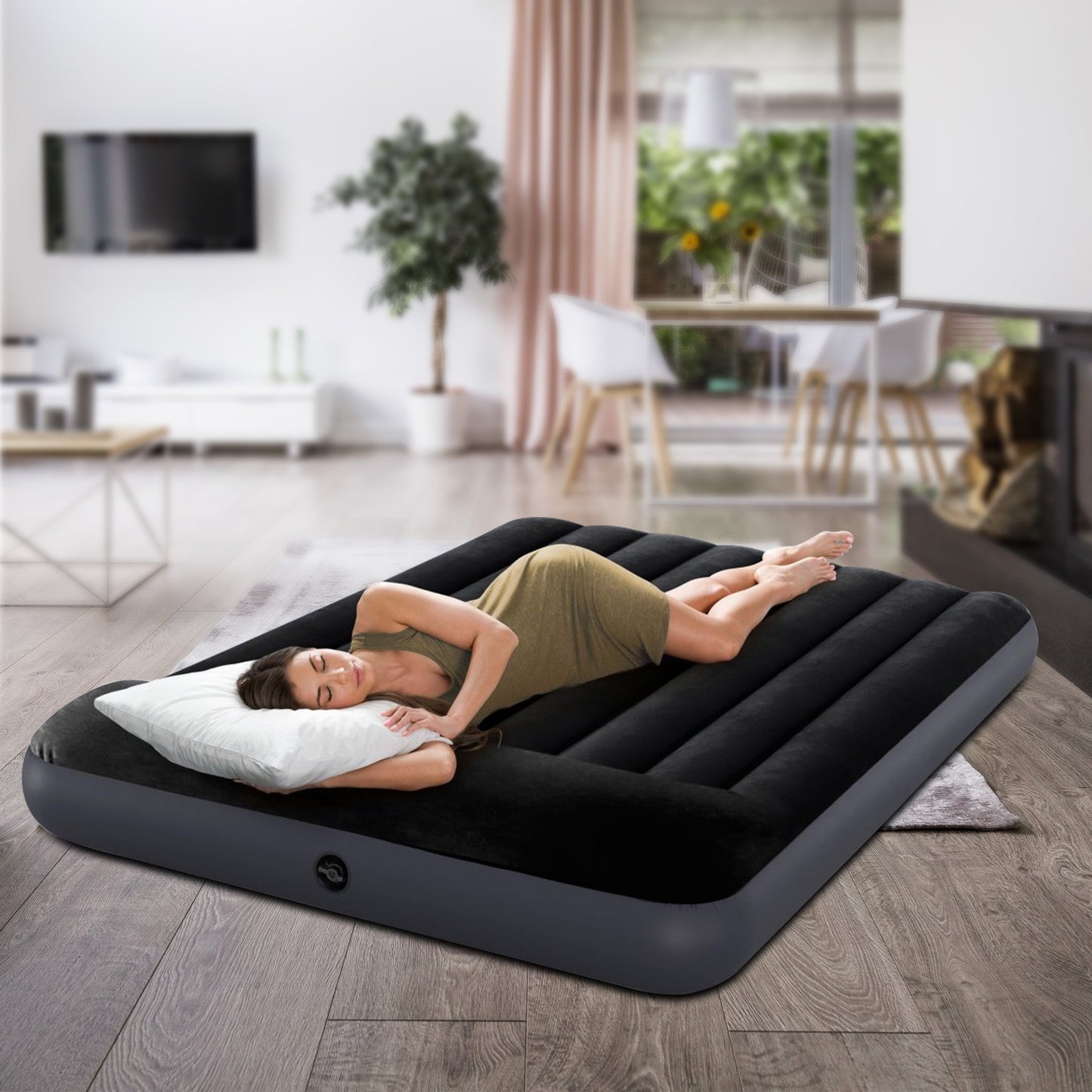 Intex Dura-Beam Classic Inflatable Airbed Mattress w/ Pillow Rest Black Full