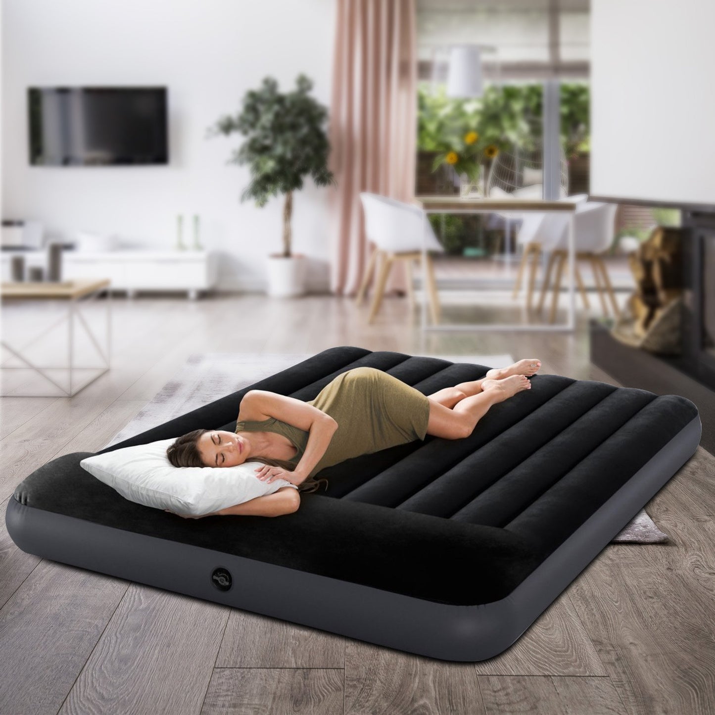 Intex Dura-Beam Classic Inflatable Queen Airbed Mattress with Pillow Rest Black
