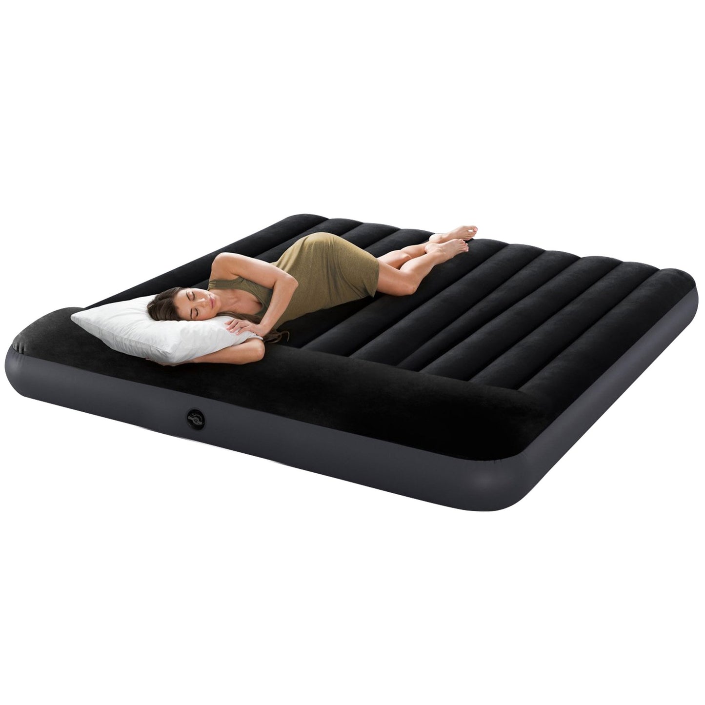 Intex Dura-Beam Classic Inflatable King Airbed Mattress with Pillow Rest Black