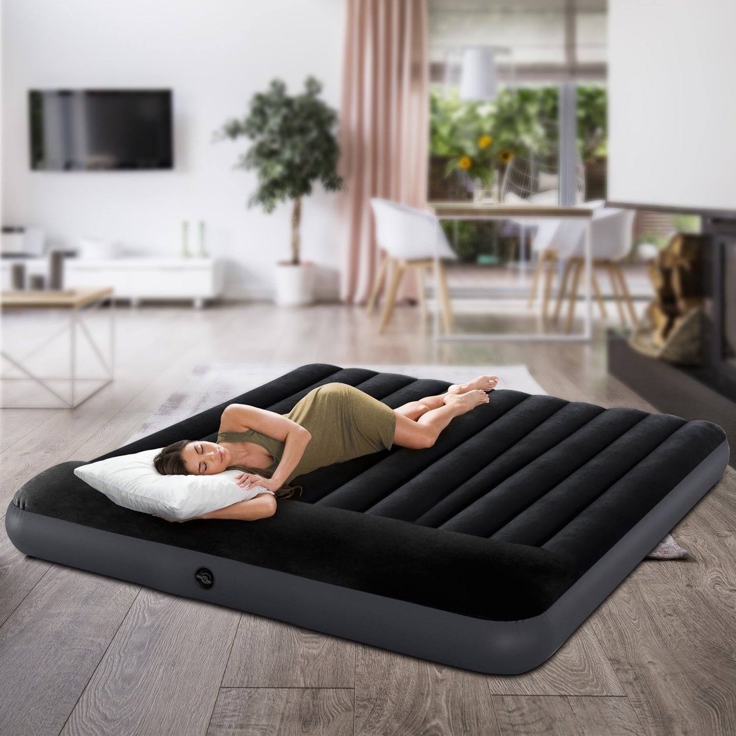 Intex Dura-Beam Classic Inflatable King Airbed Mattress with Pillow Rest Black