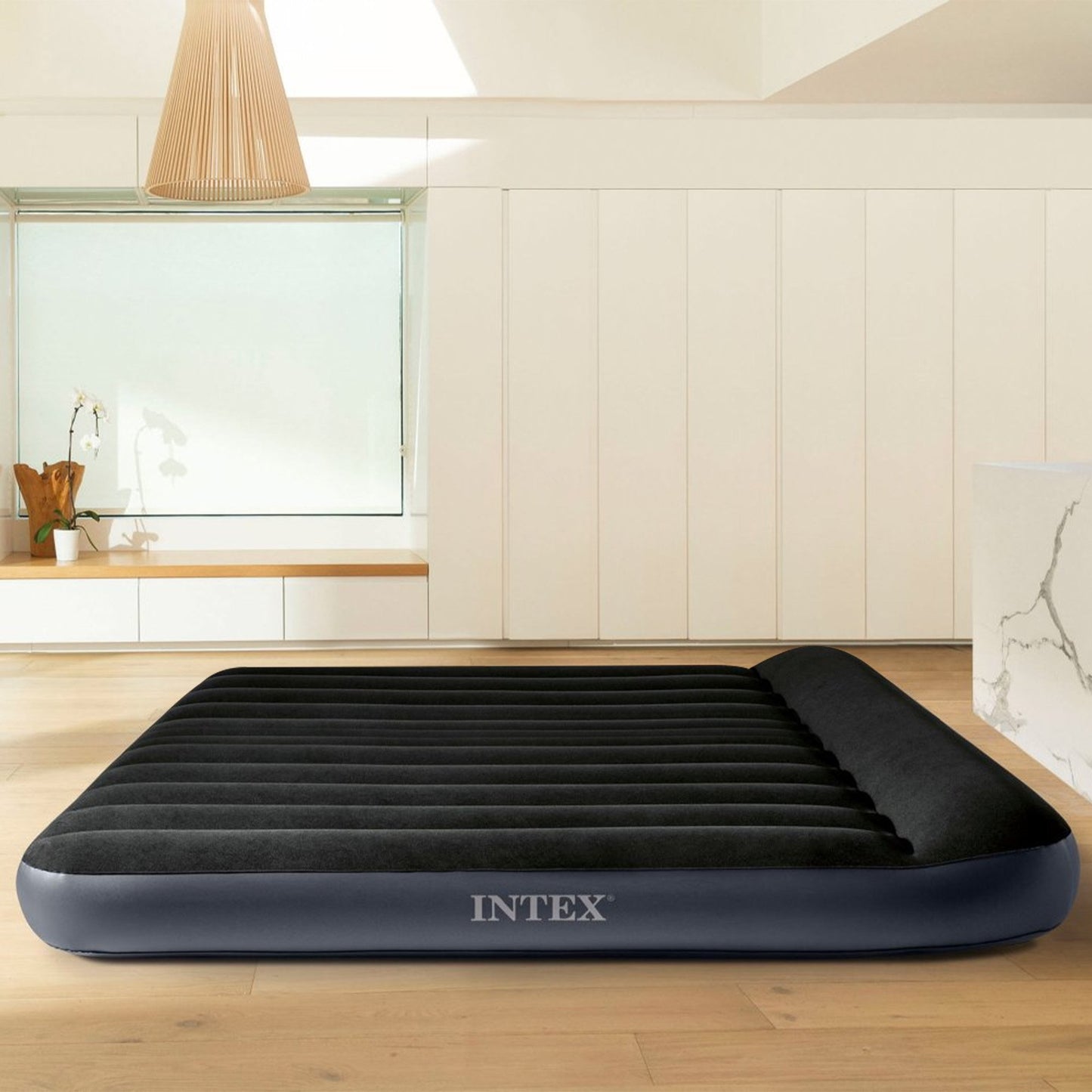 Intex Dura-Beam Classic Inflatable King Airbed Mattress with Pillow Rest Black