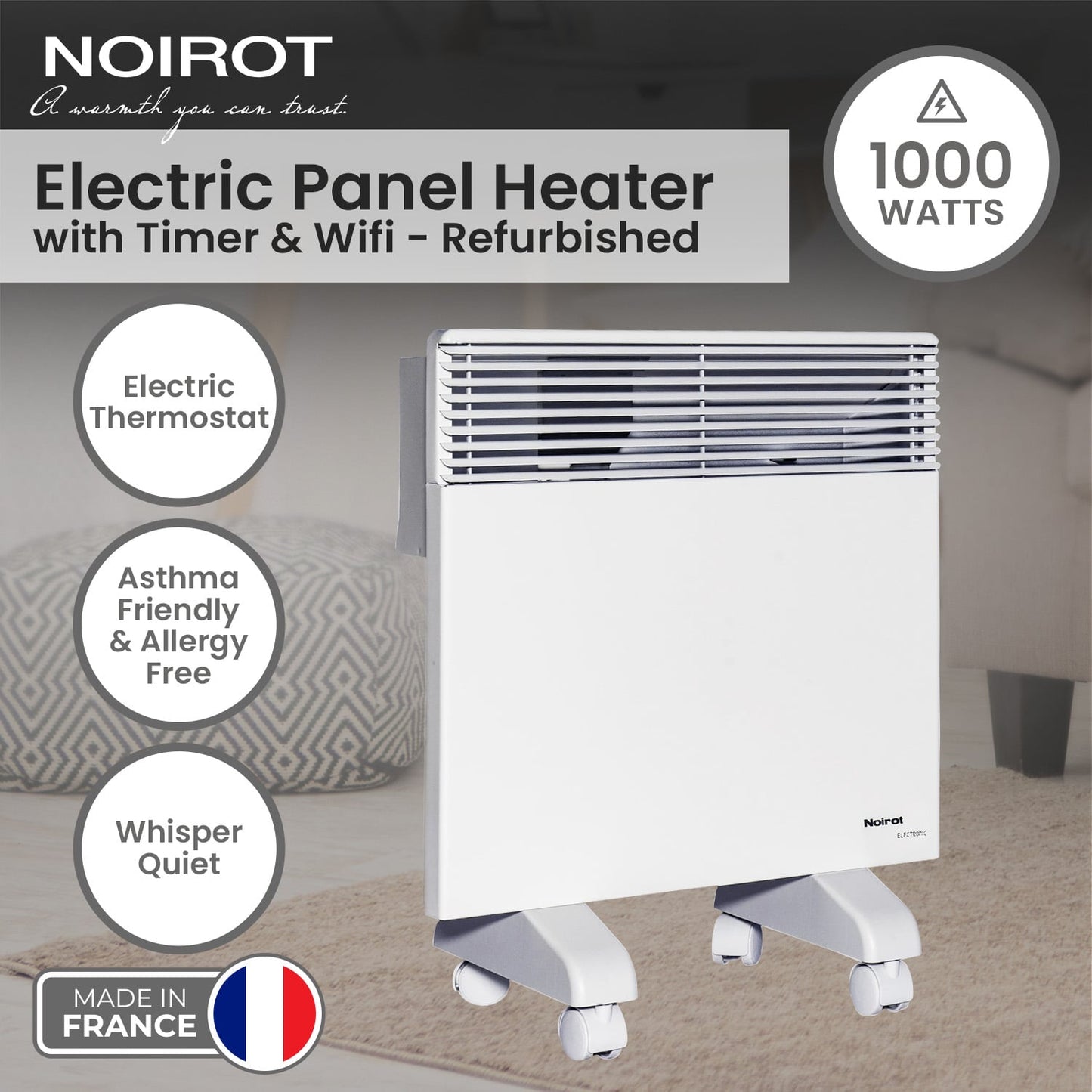 Noirot 1000W 7358-3TPRO Spot Plus Electric Panel Heater - Refurbished