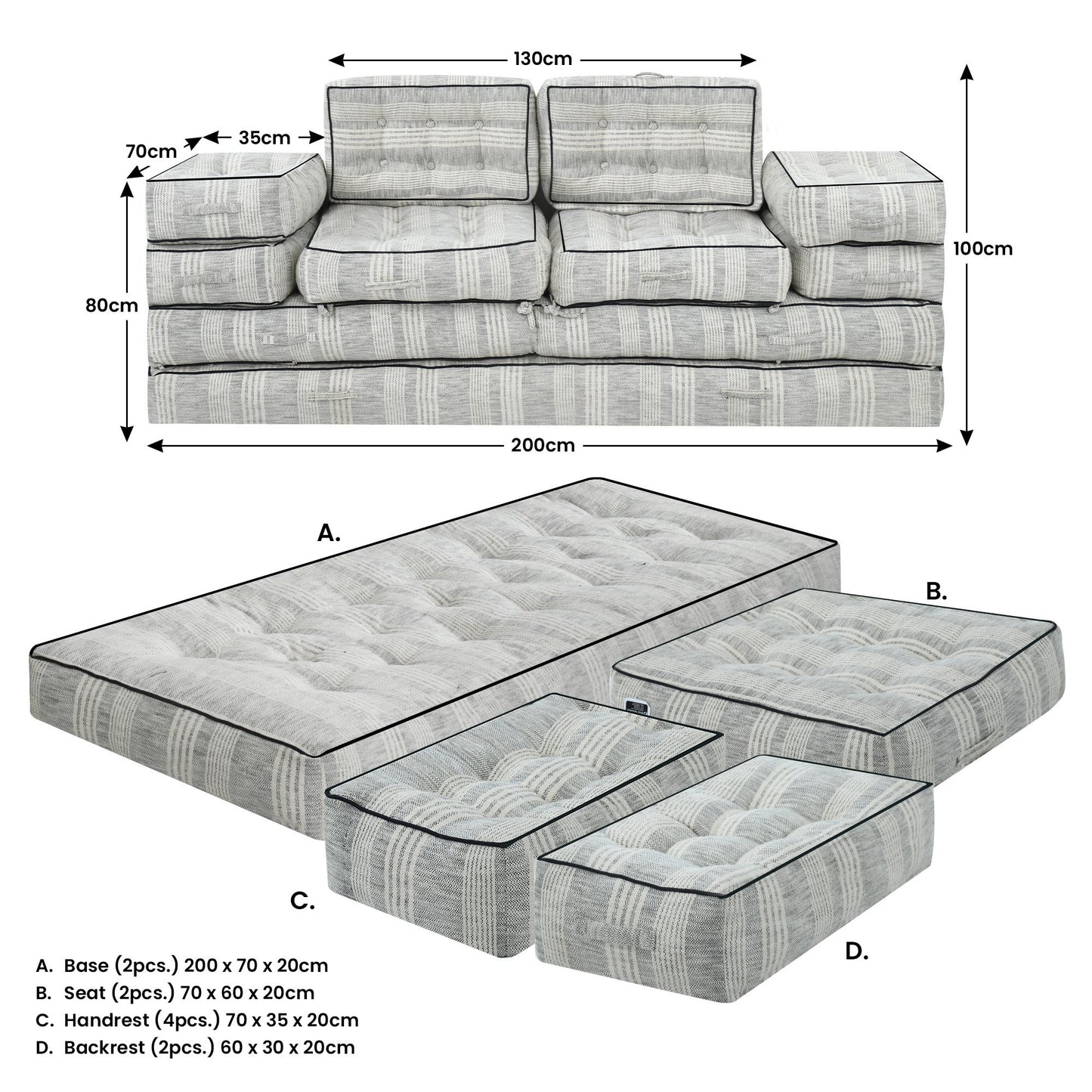 Agura 10-Piece Modular Setting Lounge Couch Tufted Cotton Woven Fabric