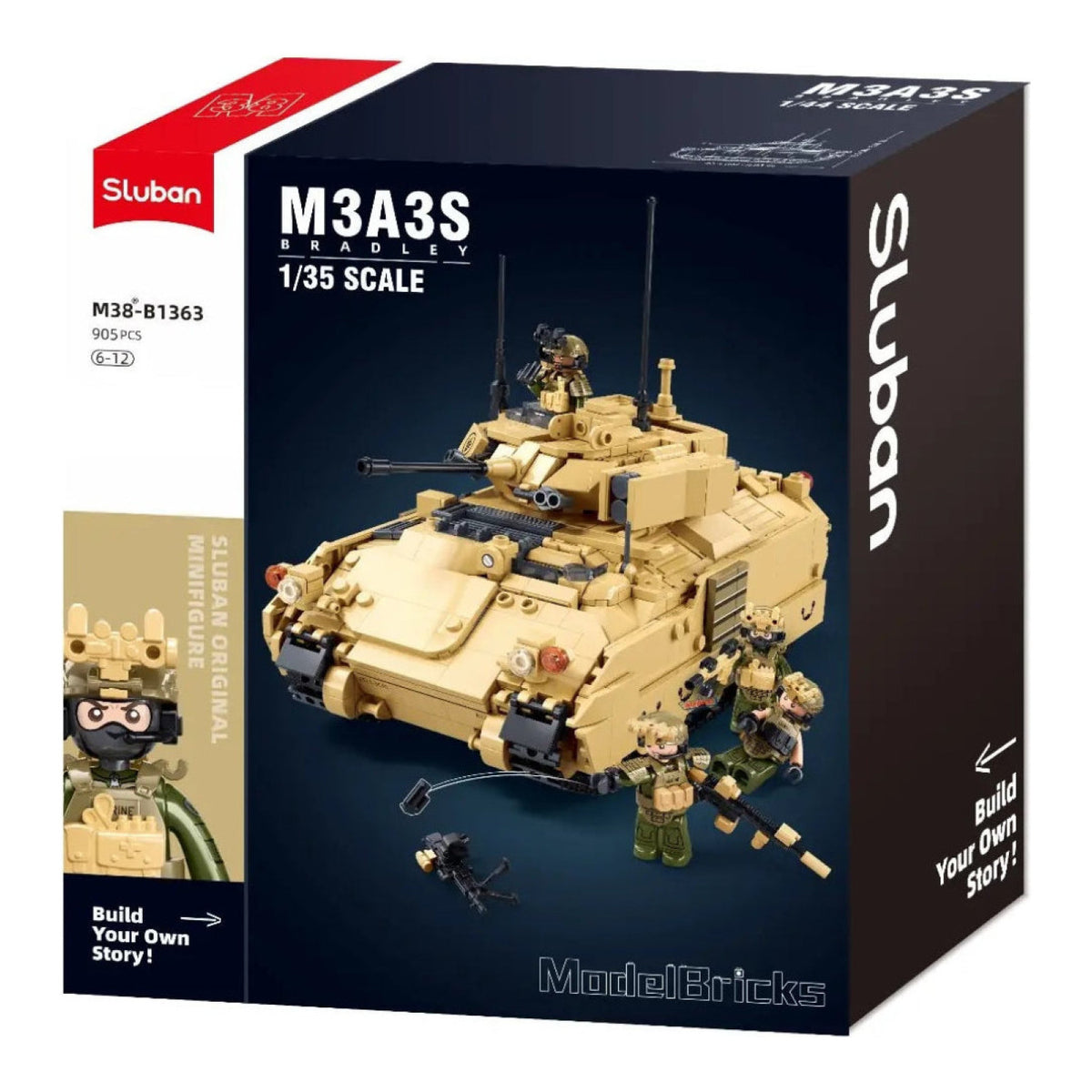 Sluban B1363 Model Kit 1:35 M3A3 Bradley Armored Infantry Vehicle IFV AFV Modern US Army Building Blocks DIY Set Toy