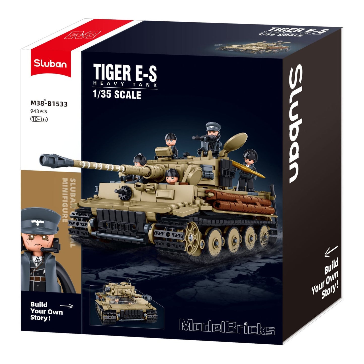 Sluban B1533 Model Kit 1:35 Tiger I Tank German Panzer WWII Army Military Building Blocks DIY Toy Construction Set