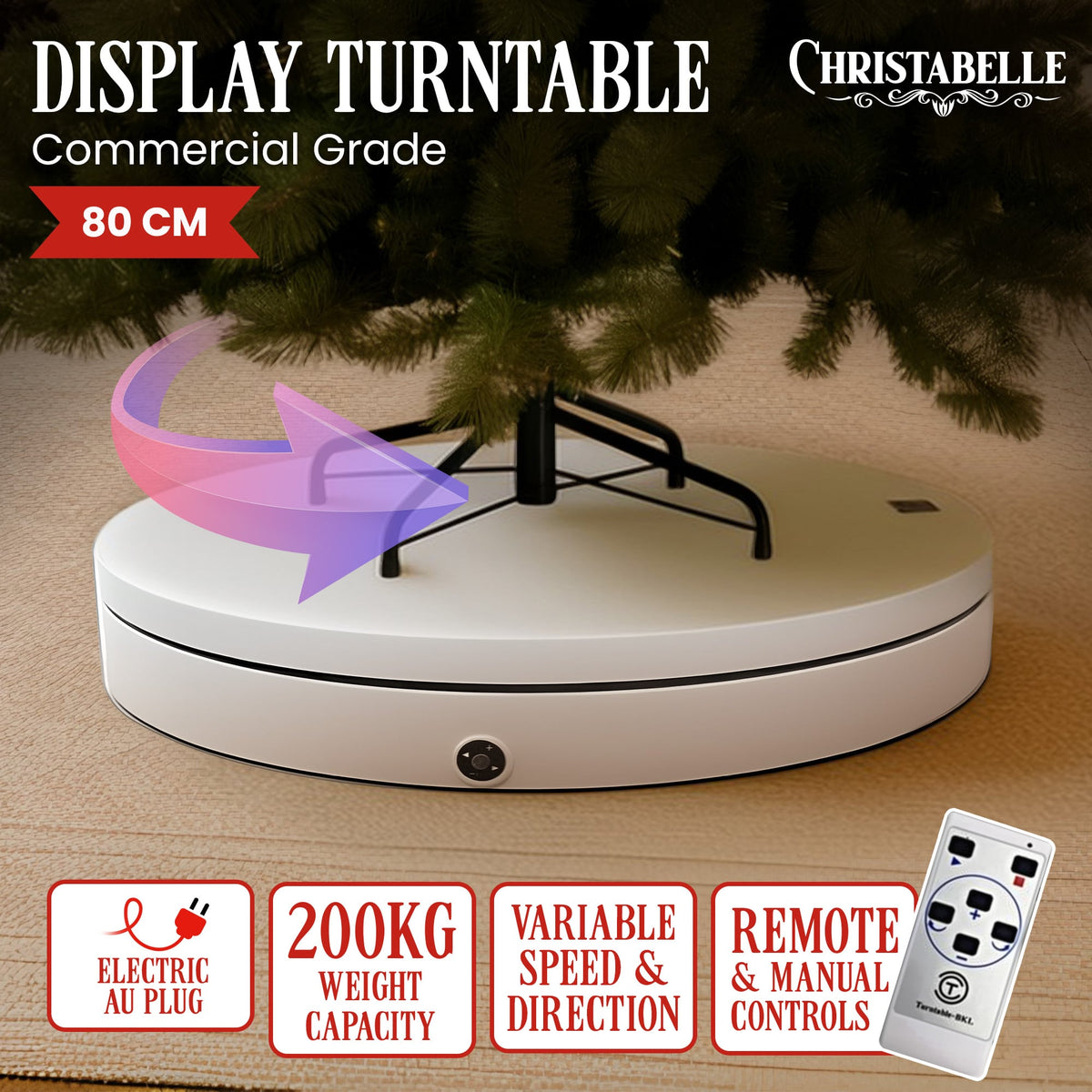 Christabelle 80cm 200kg Commercial Electric Shop Display Rotating Turntable Platform with Power Outlet - White