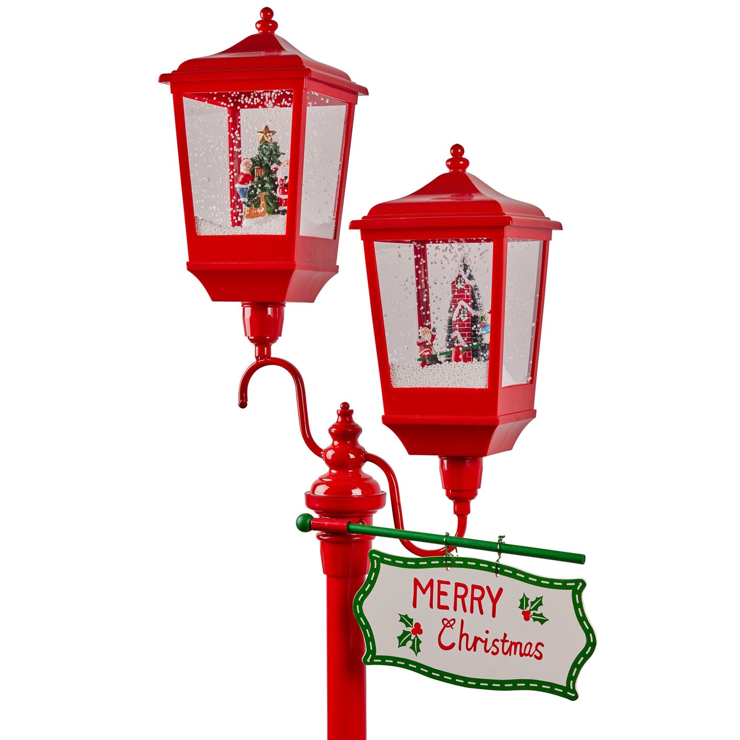 Christabelle Christmas Lamp Post with Lights Music & Snow - Red 195cm