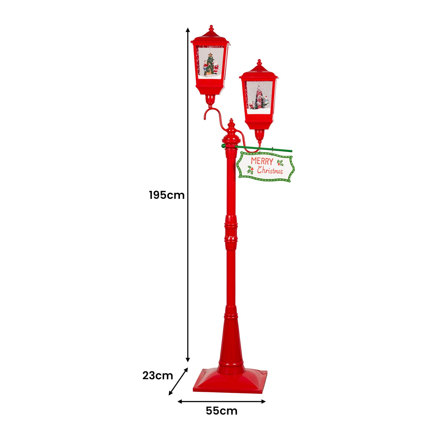 Christabelle Christmas Lamp Post with Lights Music & Snow - Red 195cm