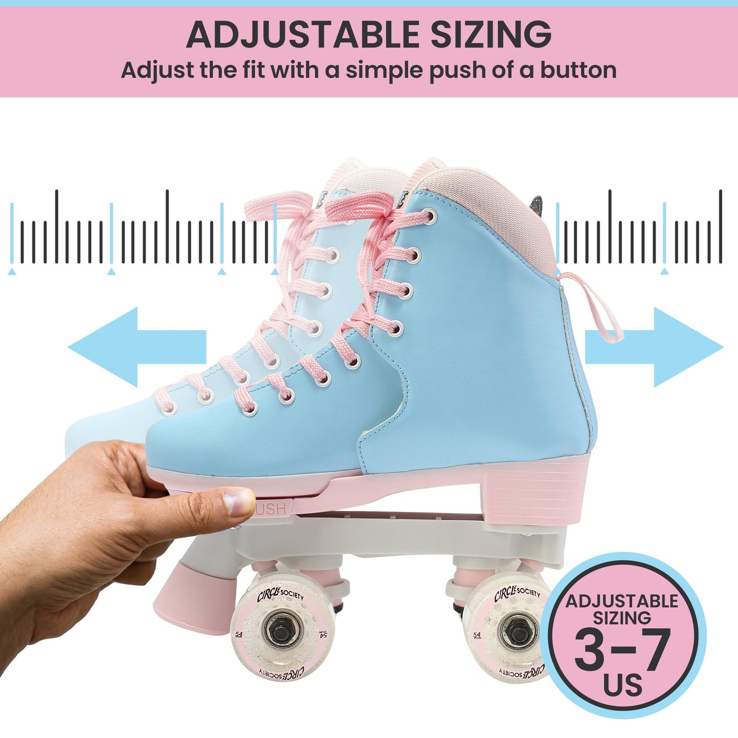 Circle Society Adjustable Kids Quad Roller Skates - Cotton Candy Rhythm Skates