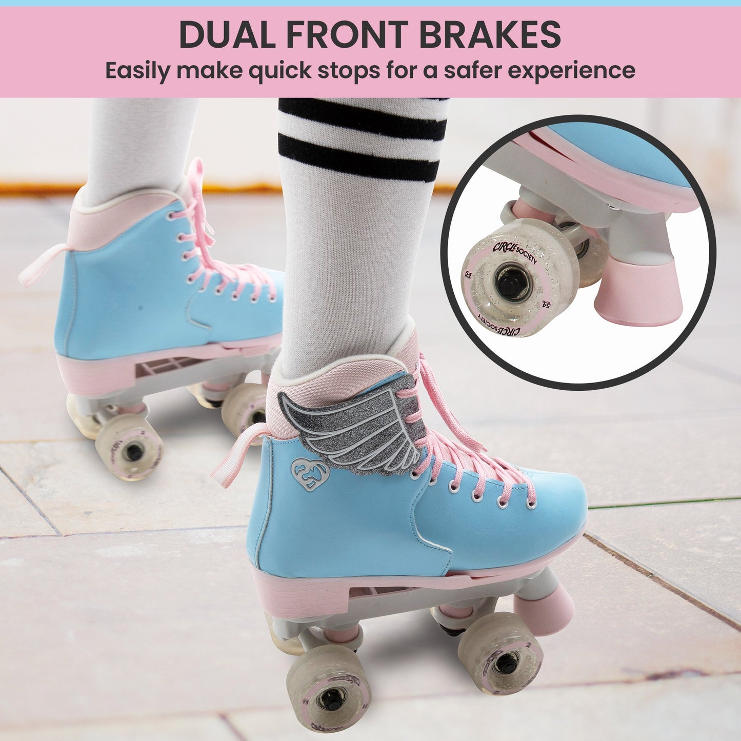 Circle Society Adjustable Kids Quad Roller Skates - Cotton Candy Rhythm Skates