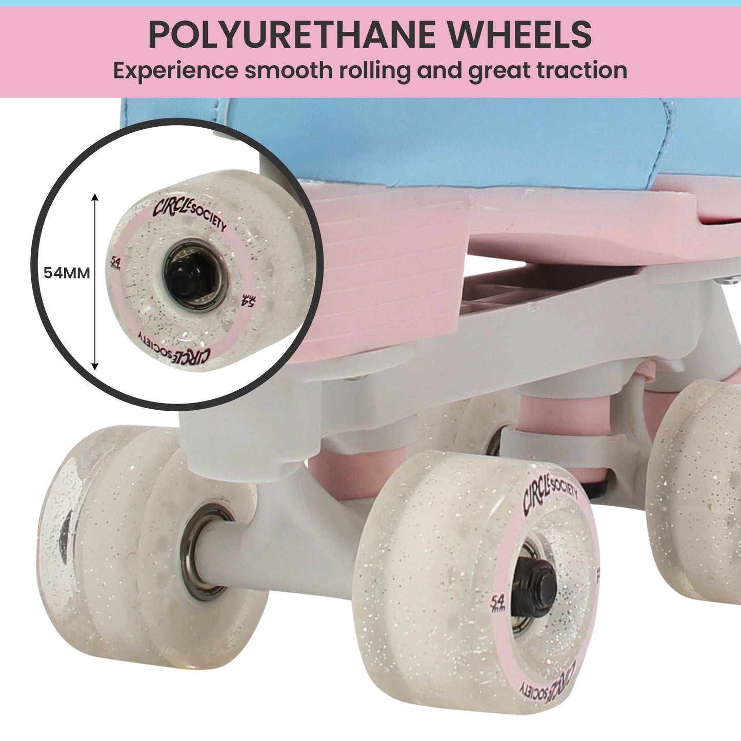 Circle Society Adjustable Kids Quad Roller Skates - Cotton Candy Rhythm Skates