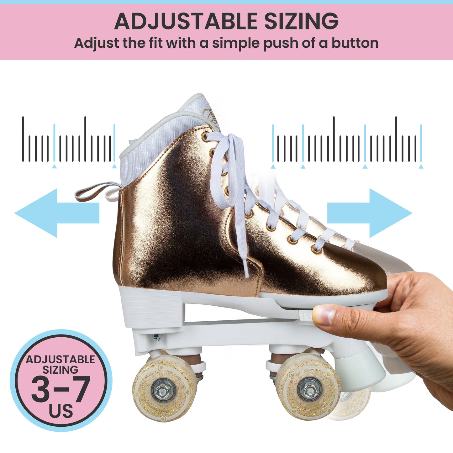 Circle Society Adjustable Quad Kids Roller Skates - Metallic Rose Gold Rhythm Skates