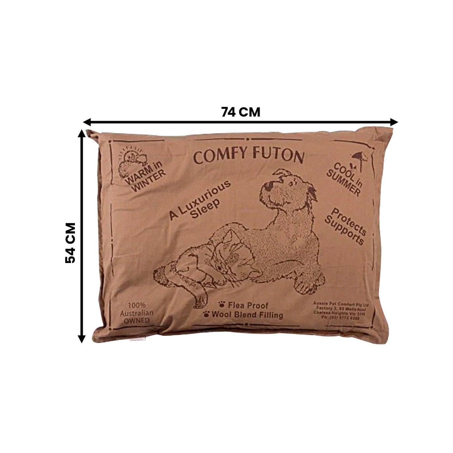 Aussie Made Comfy Pet Bed Futon Dog 74cm Wool Blend Small - Brown