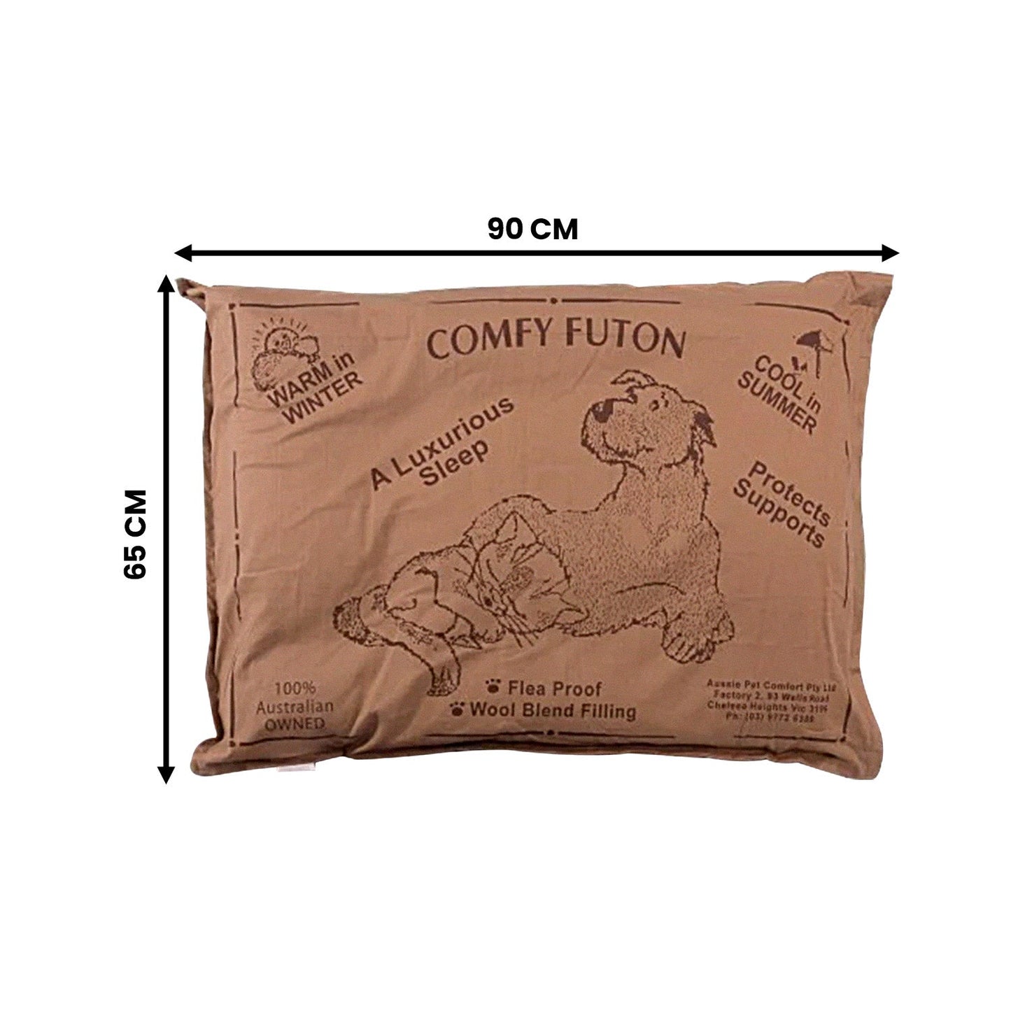 Aussie Made Comfy Pet Bed Futon Dog 90cm Wool Blend Medium - Brown