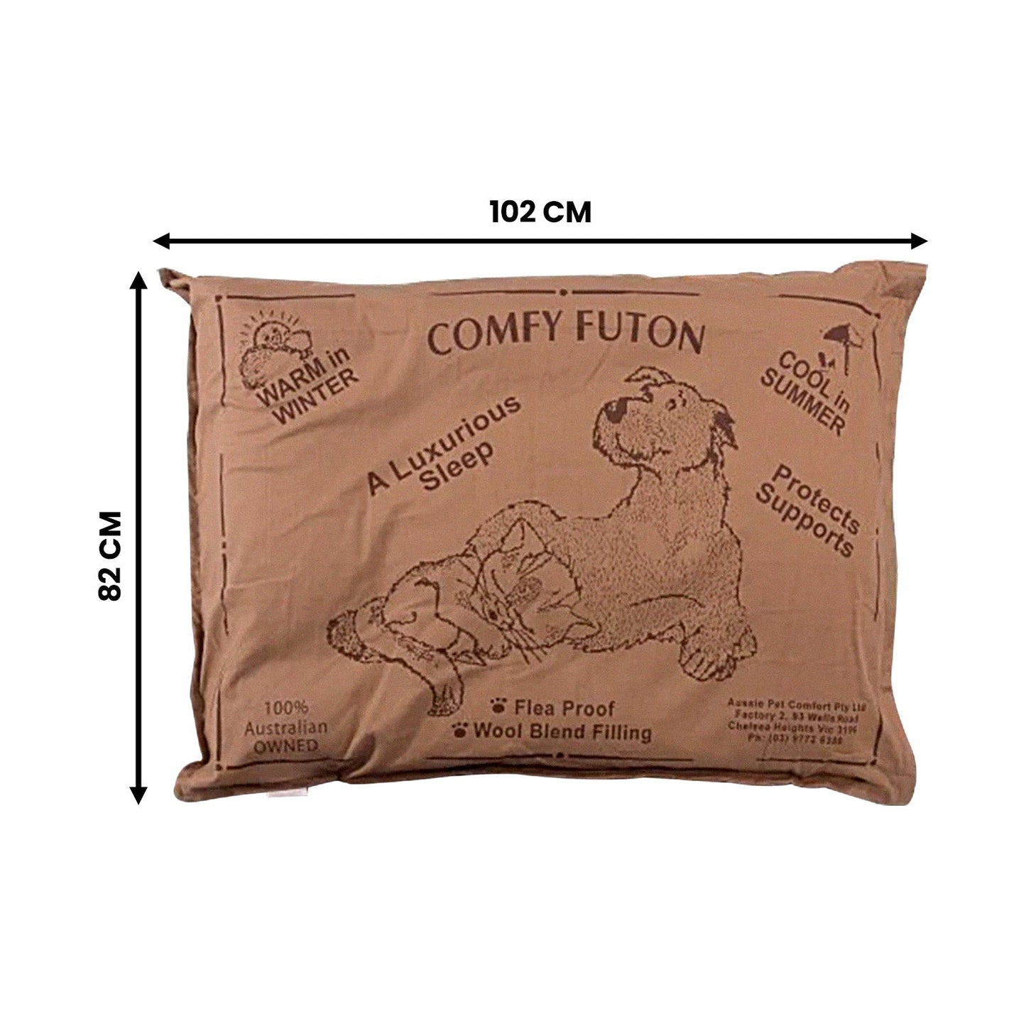 Aussie Made Comfy Pet Bed Futon Dog 102cm Wool Blend Large - Brown