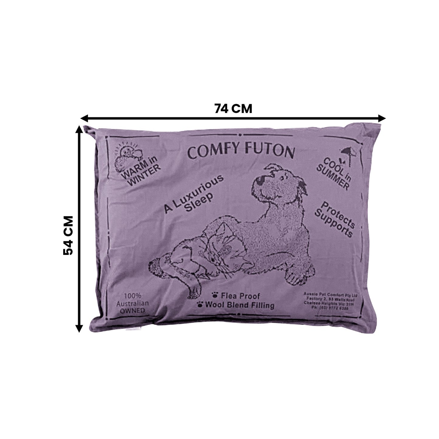 Aussie Made Comfy Pet Bed Futon Dog 74cm Wool Blend Small - Dusk