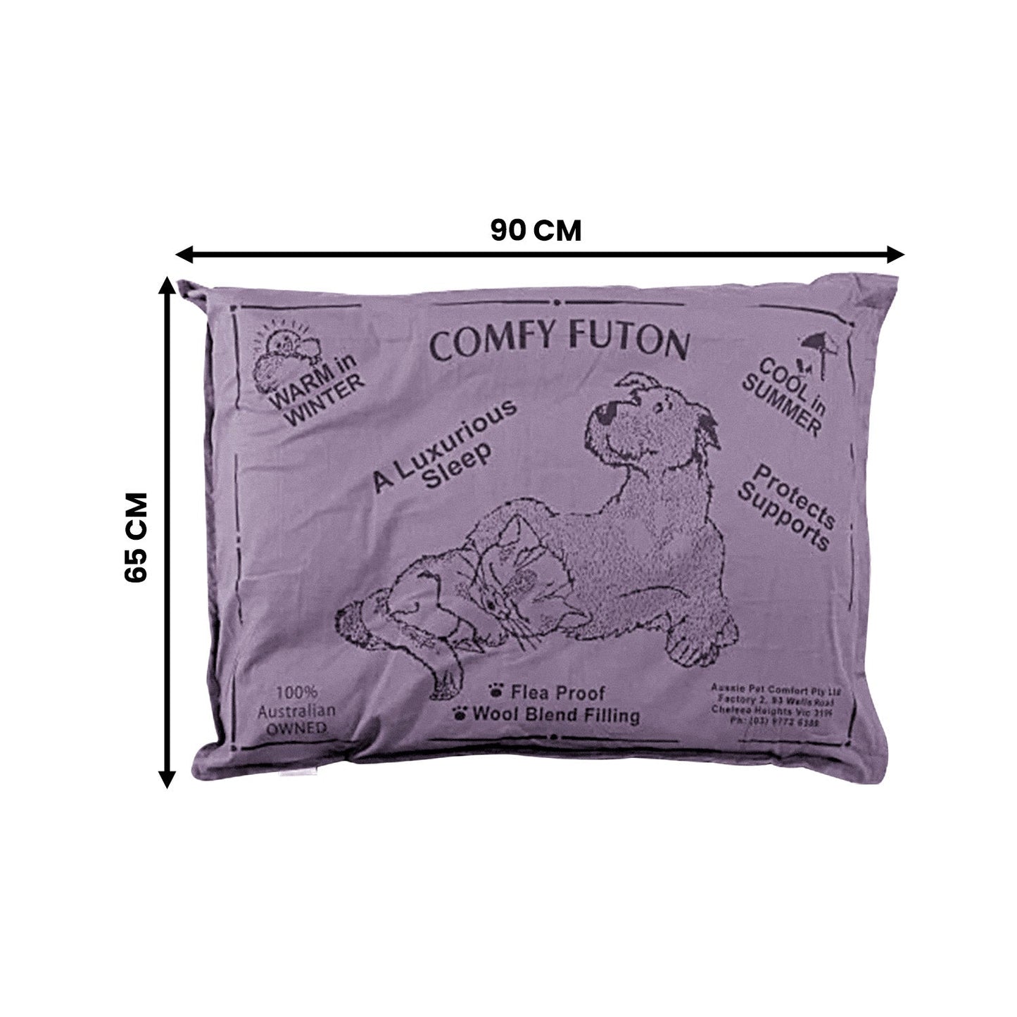 Aussie Made Comfy Pet Bed Futon Dog 90cm Wool Blend Medium - Dusk