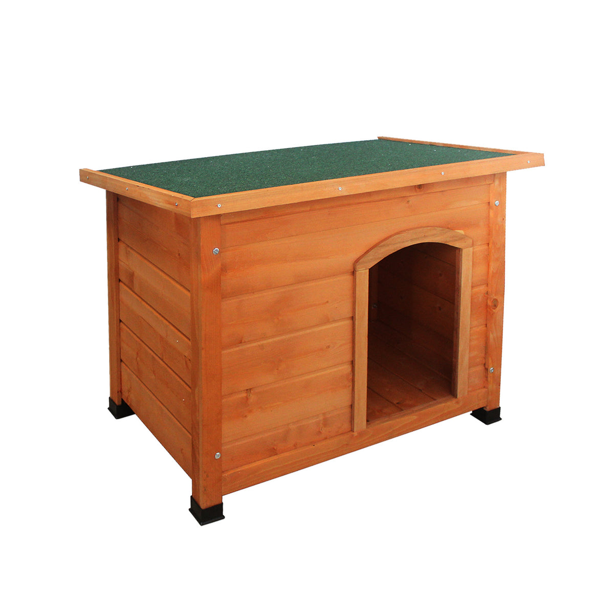 Little Buddies Small Wooden Dog Kennel Weatherproof Outdoor Pet House Shelter with Raised Floor & Hinged Flat Roof