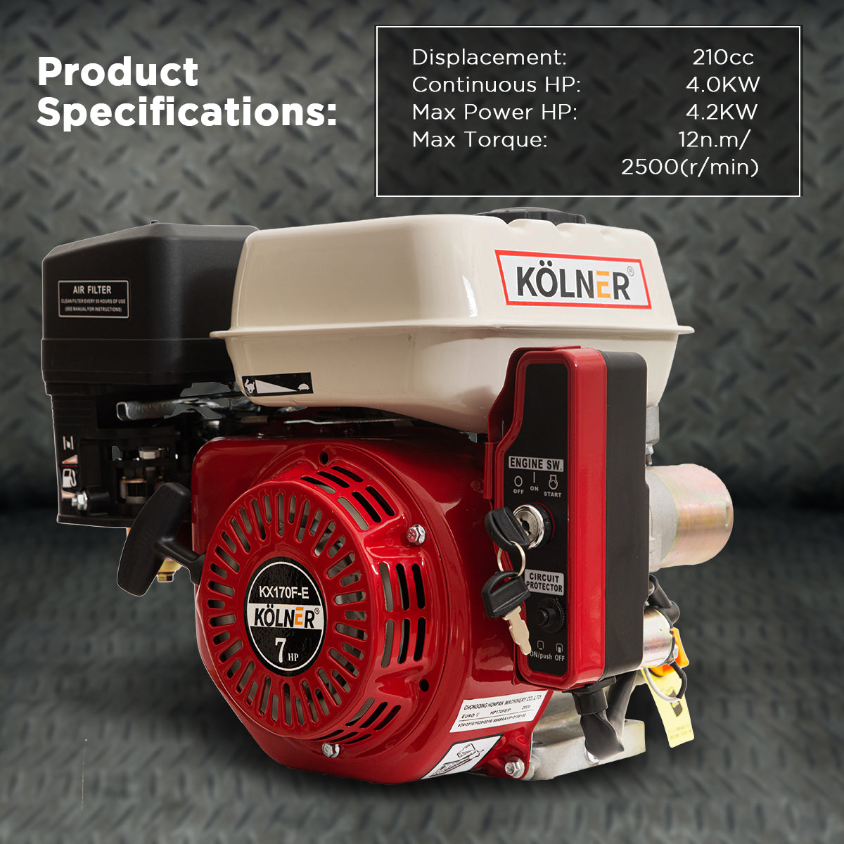 7HP Horizontal Key Shaft Q Type Petrol ENGINE - Electric Start