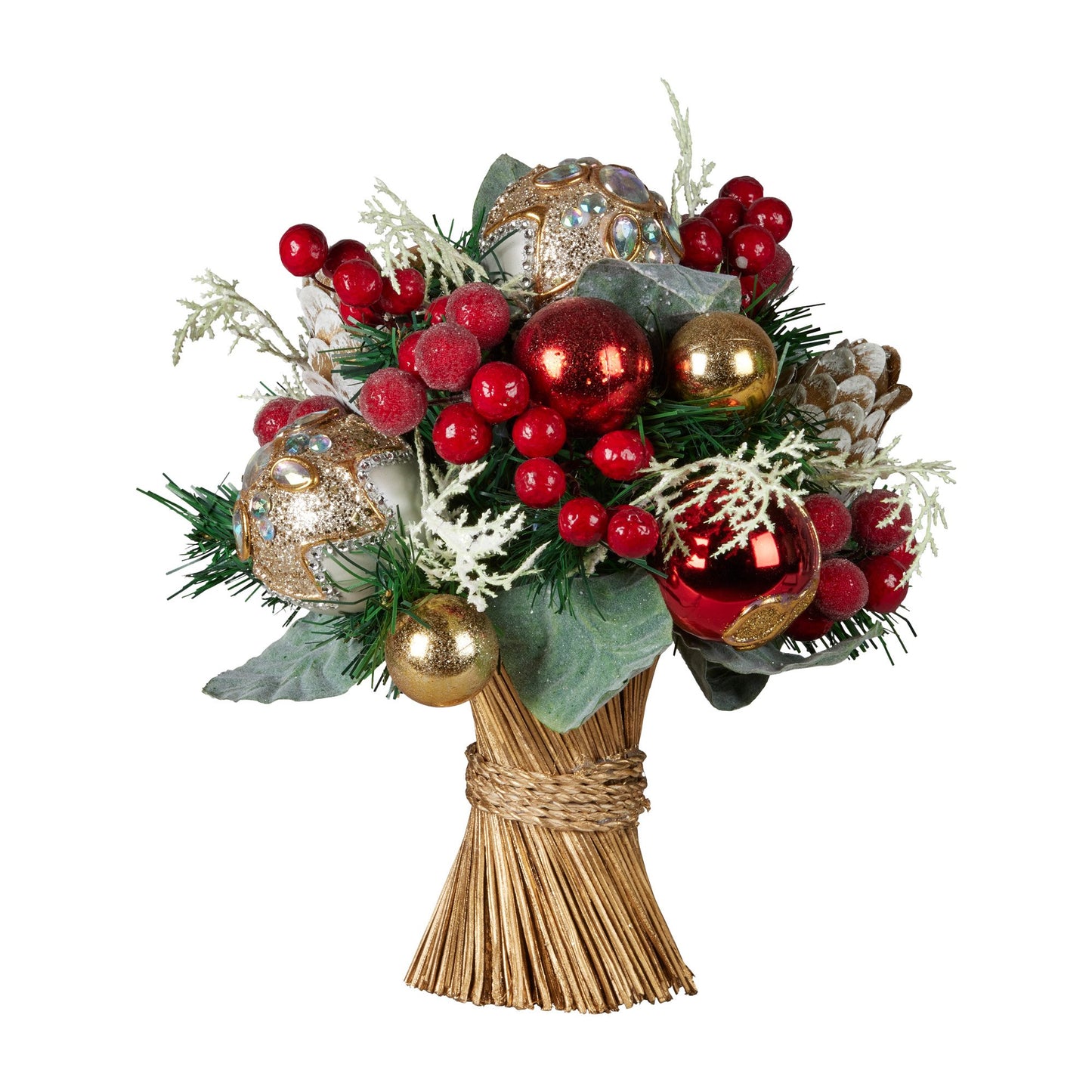 Christabelle Festive Floral Bouquet Tabletop Christmas Decoration - 33cm