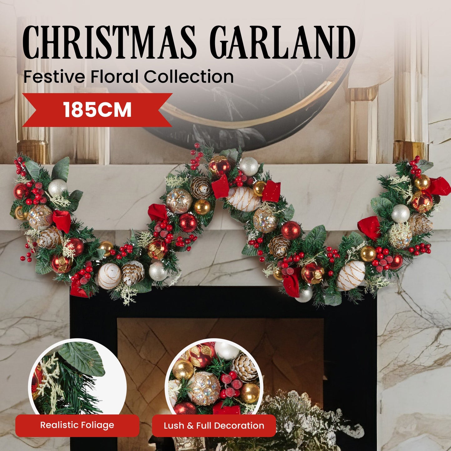 Christabelle Festive Floral Christmas Garland - 185cm