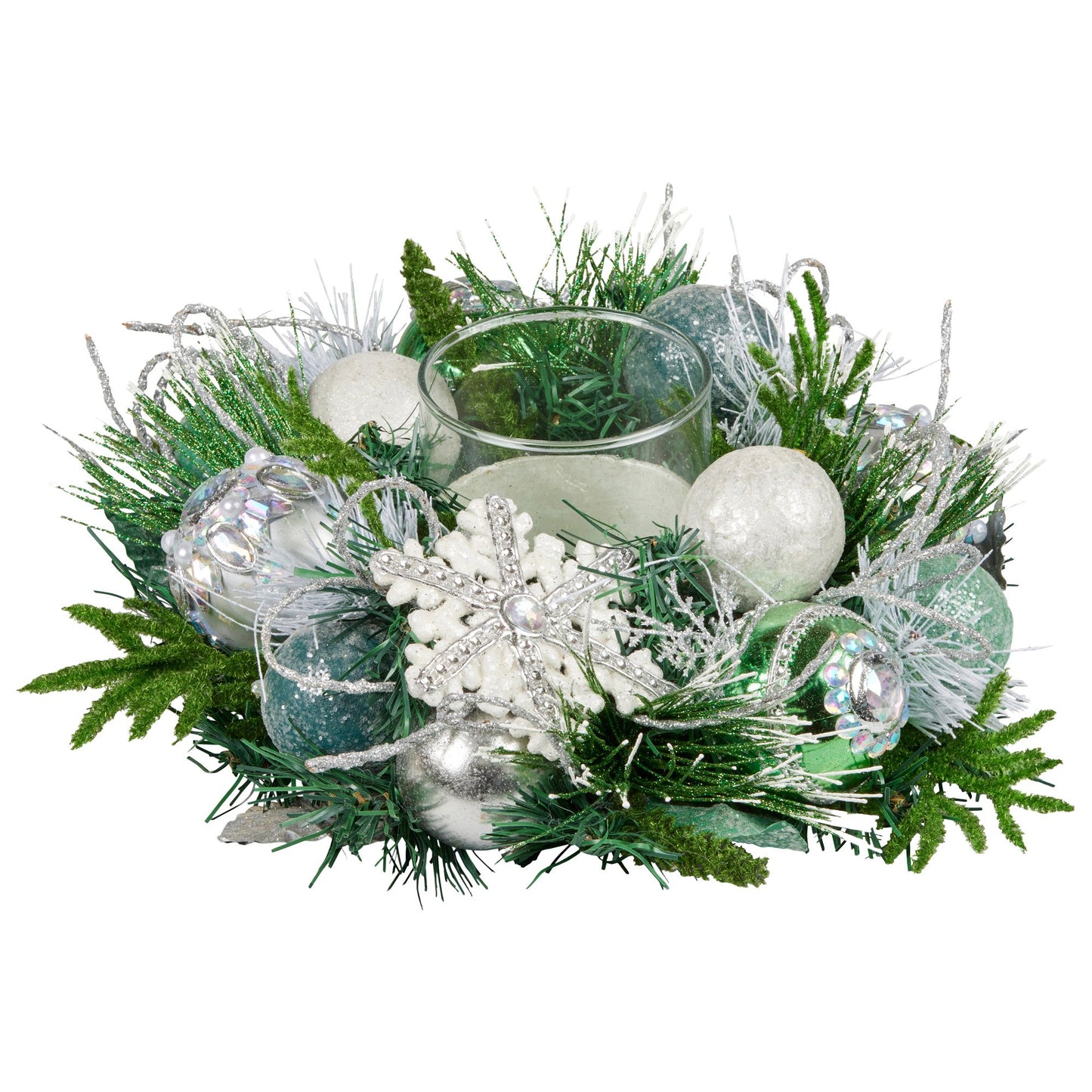 Christabelle Christmas Mint Luxe Centrepiece with Hurricane Glass - 26cm