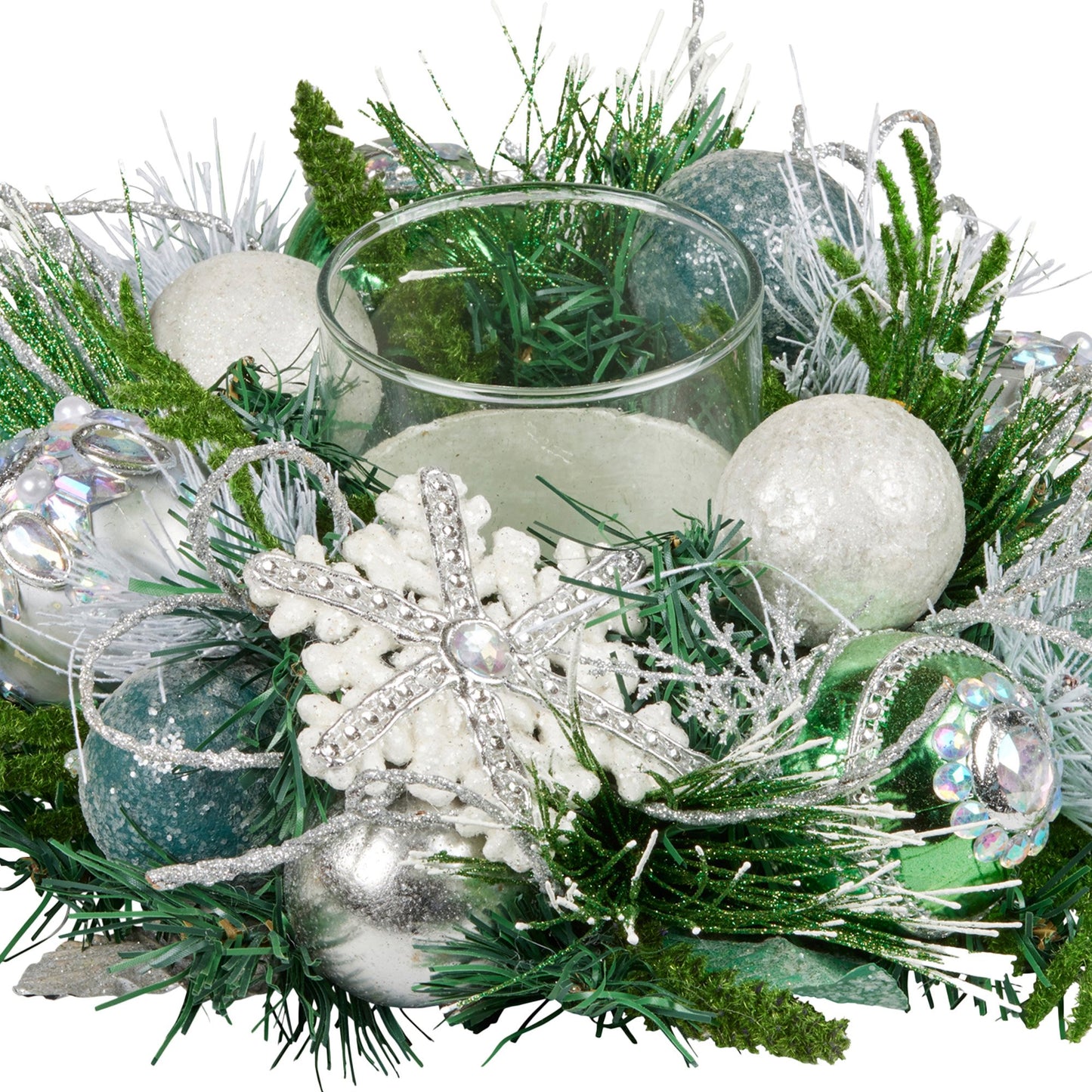 Christabelle Christmas Mint Luxe Centrepiece with Hurricane Glass - 26cm
