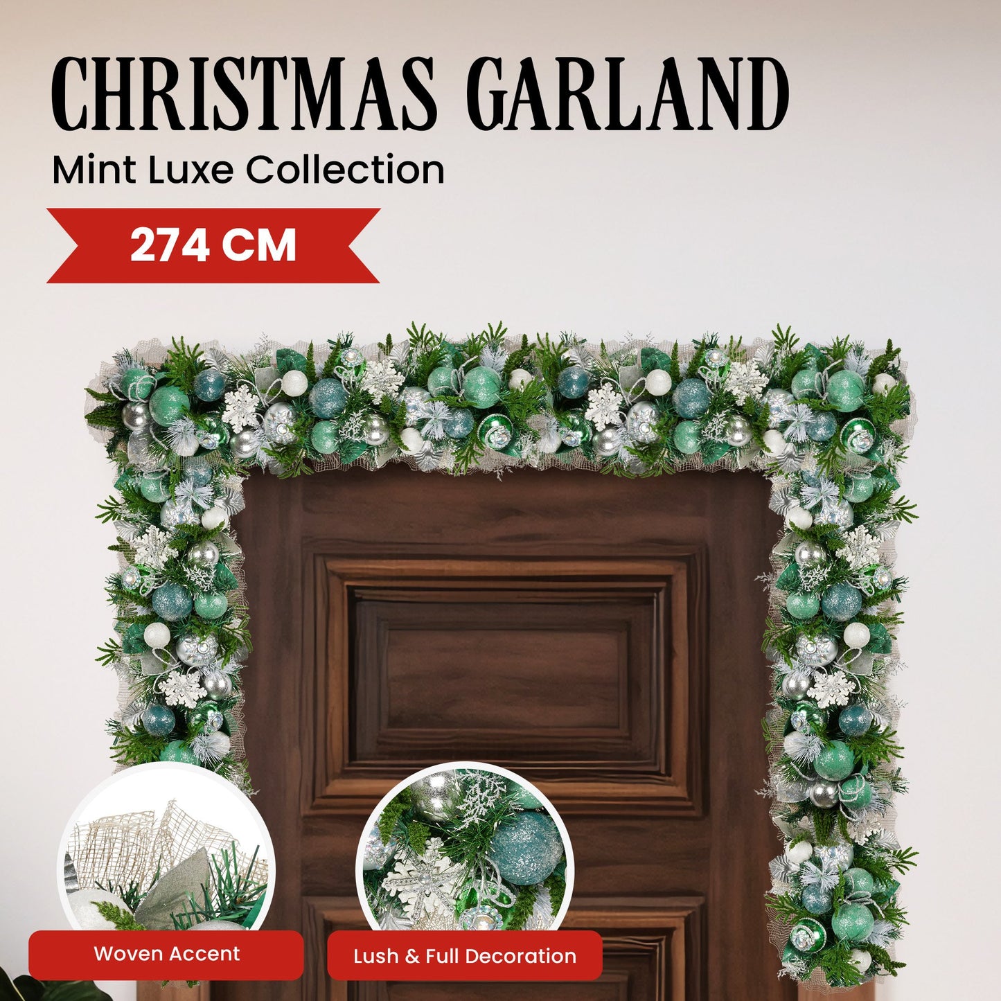 Christabelle Mint Luxe Christmas Garland - 274cm