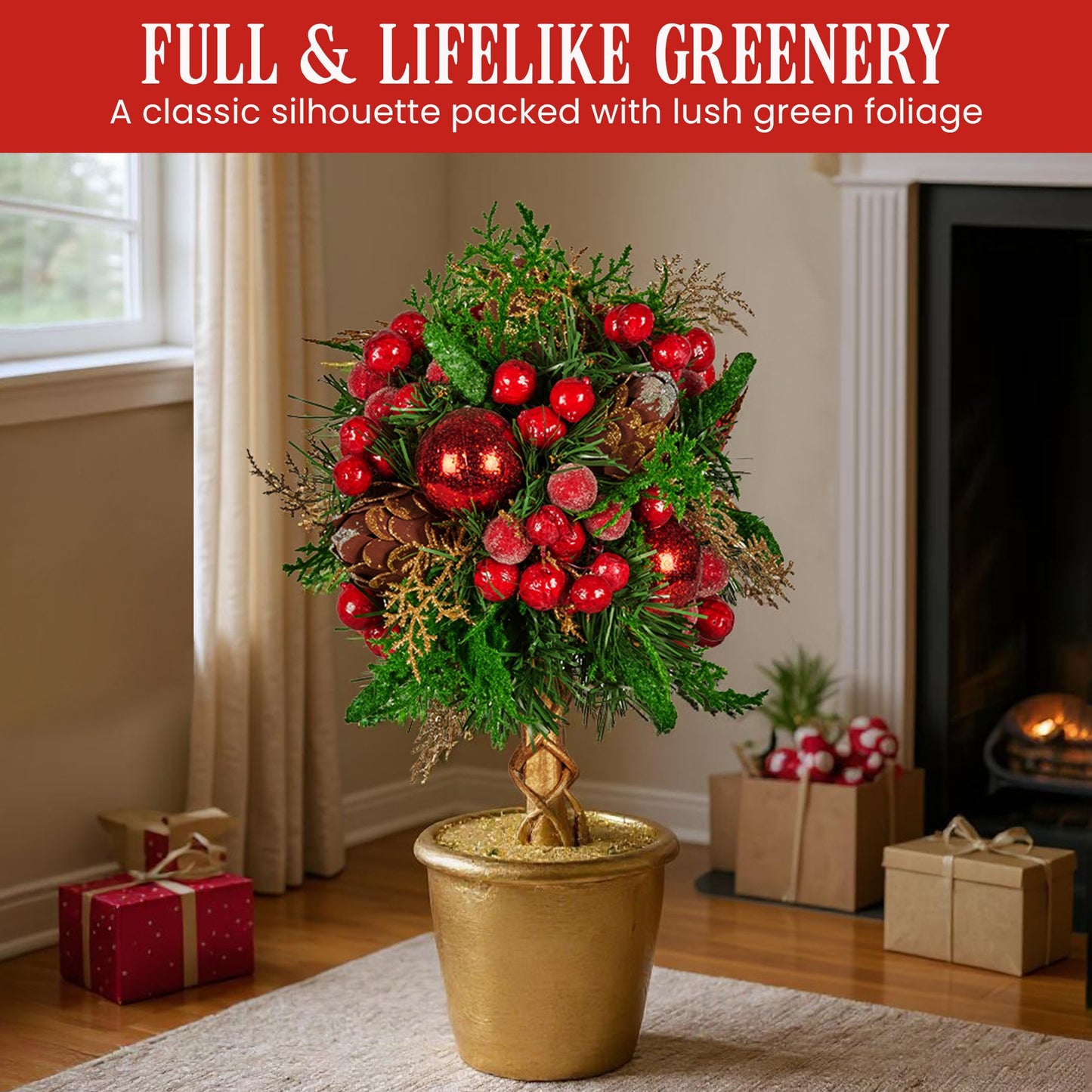 Christabelle 36cm Christmas Tabletop Topiary Berries & Baubles