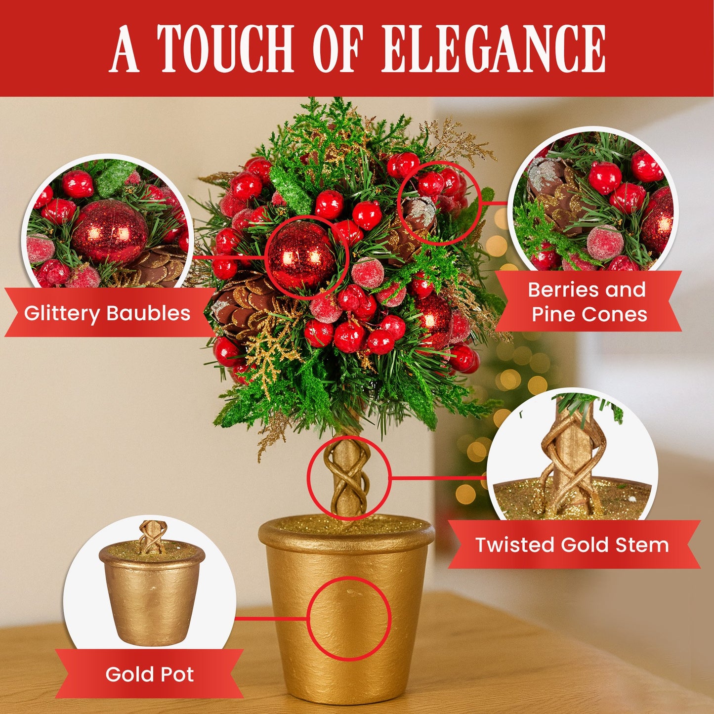 Christabelle 36cm Christmas Tabletop Topiary Berries & Baubles