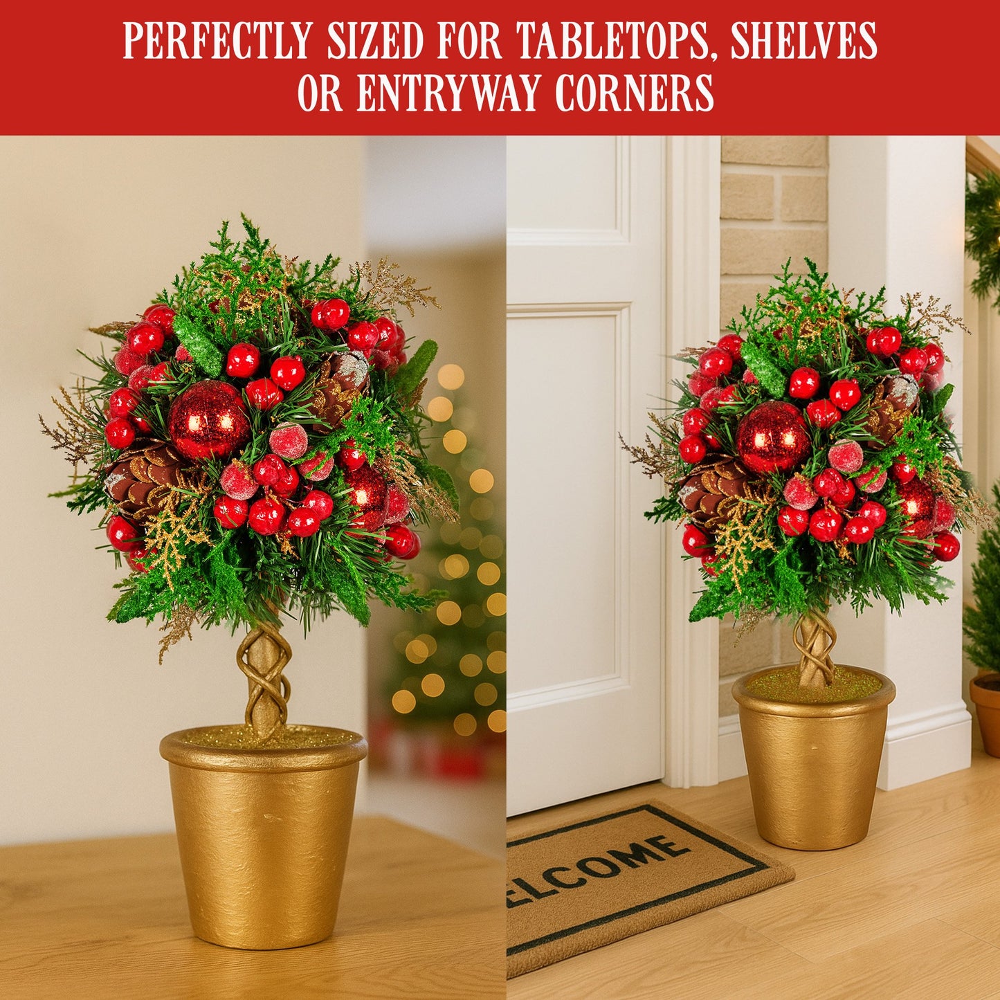 Christabelle 36cm Christmas Tabletop Topiary Berries & Baubles