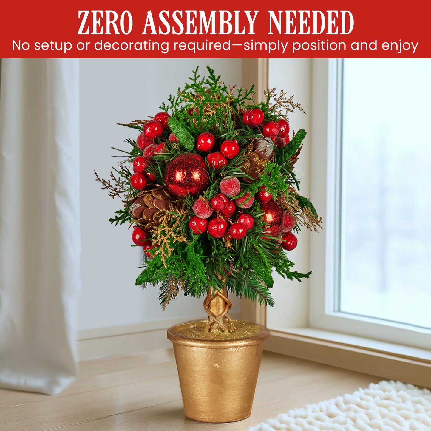 Christabelle 36cm Christmas Tabletop Topiary Berries & Baubles