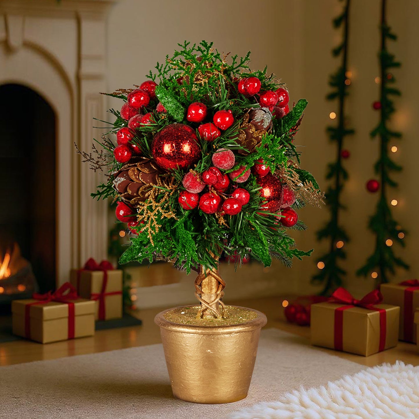 Christabelle 36cm Christmas Tabletop Topiary Berries & Baubles