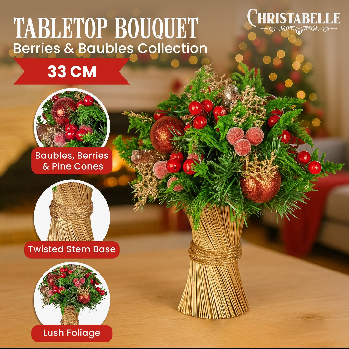 Christabelle 33cm Christmas Bouquet Berries & Baubles